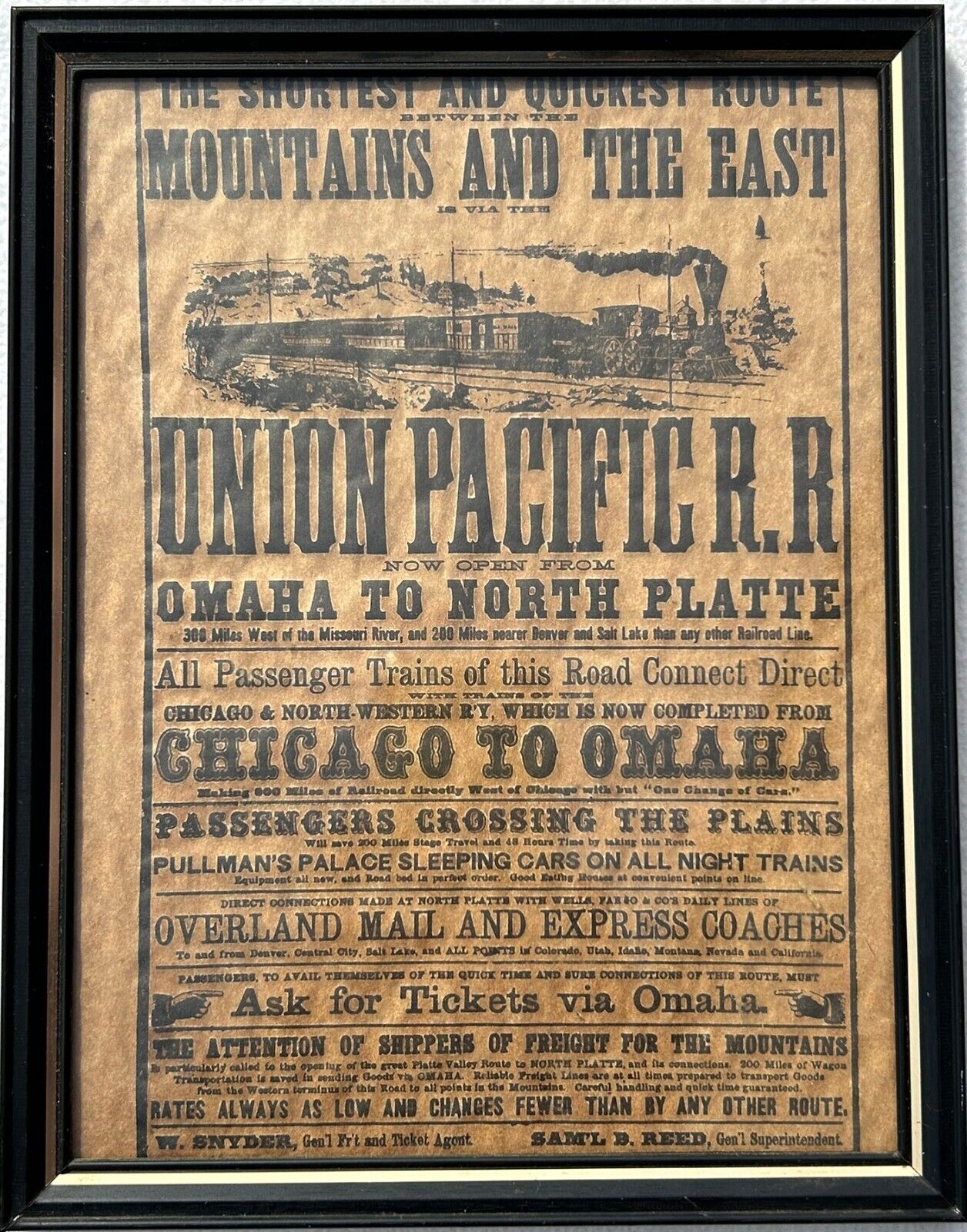 Antique Original Union Pacific RR Omaha to North Platte Advertisement