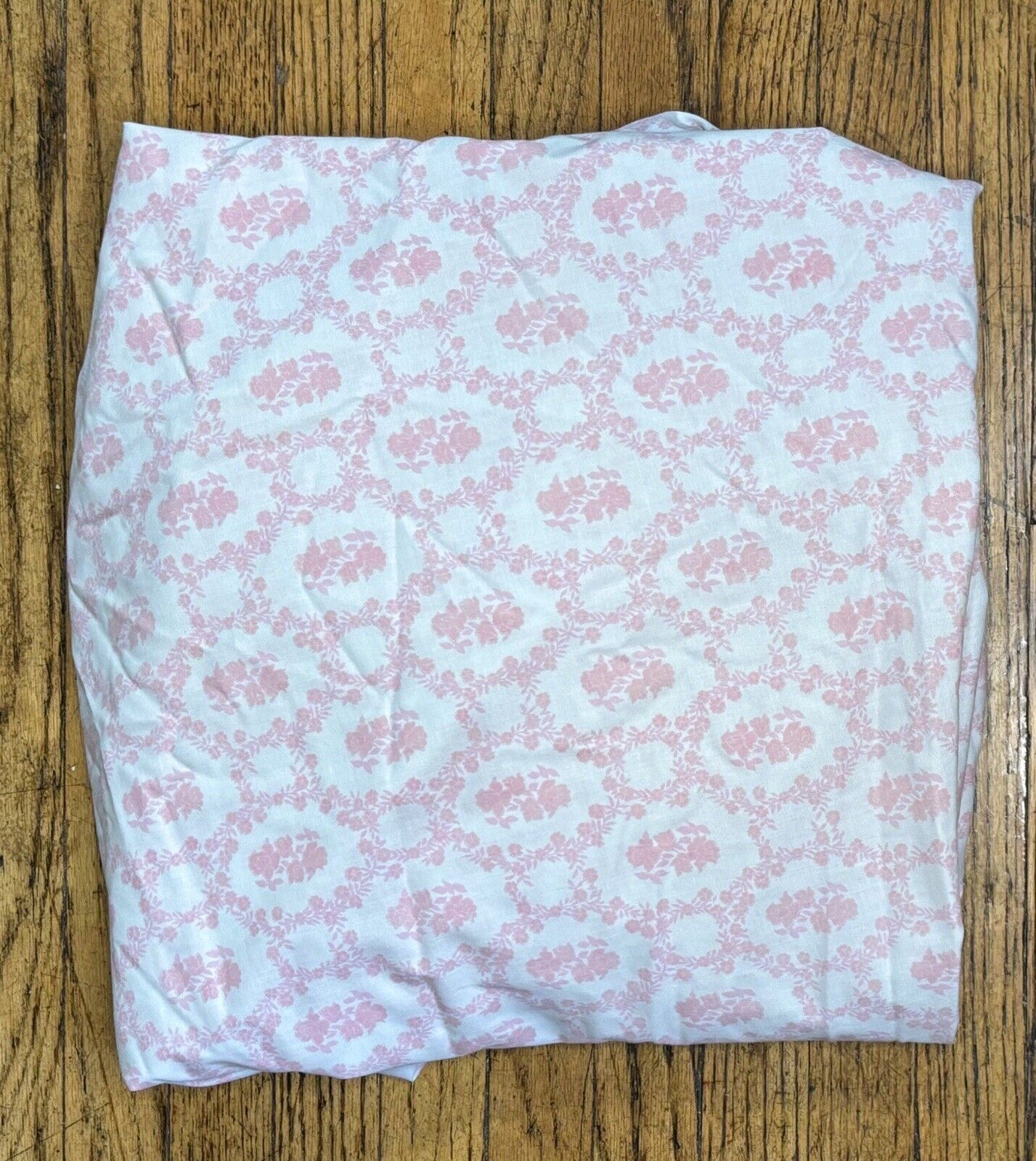 Vintage Dainty Pink Rose Floral Full Size Fitted Sheet Cutter Fabric Cottagecore