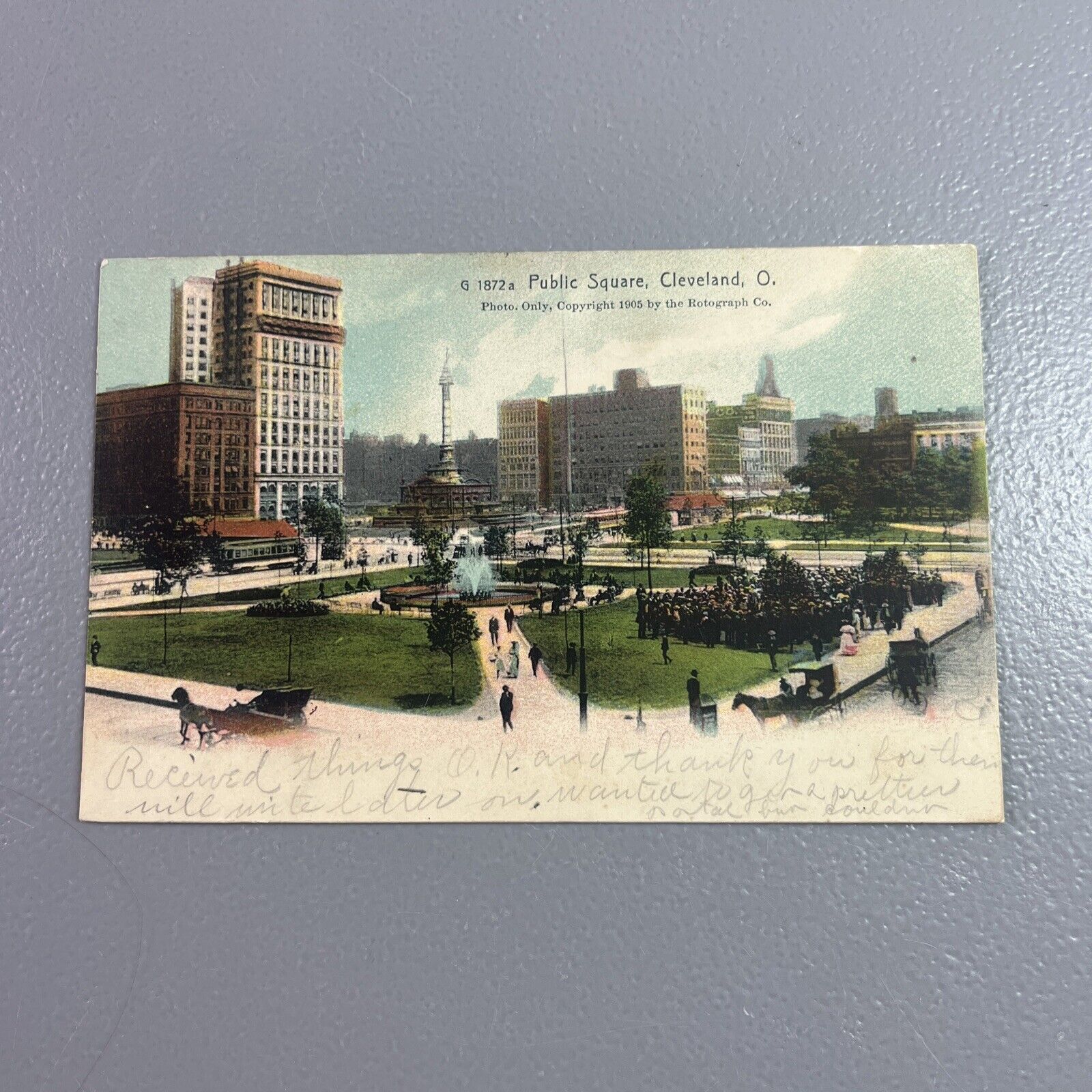 1907 Vtg Public Square Cleveland Ohio Horse Postcard Rotograph