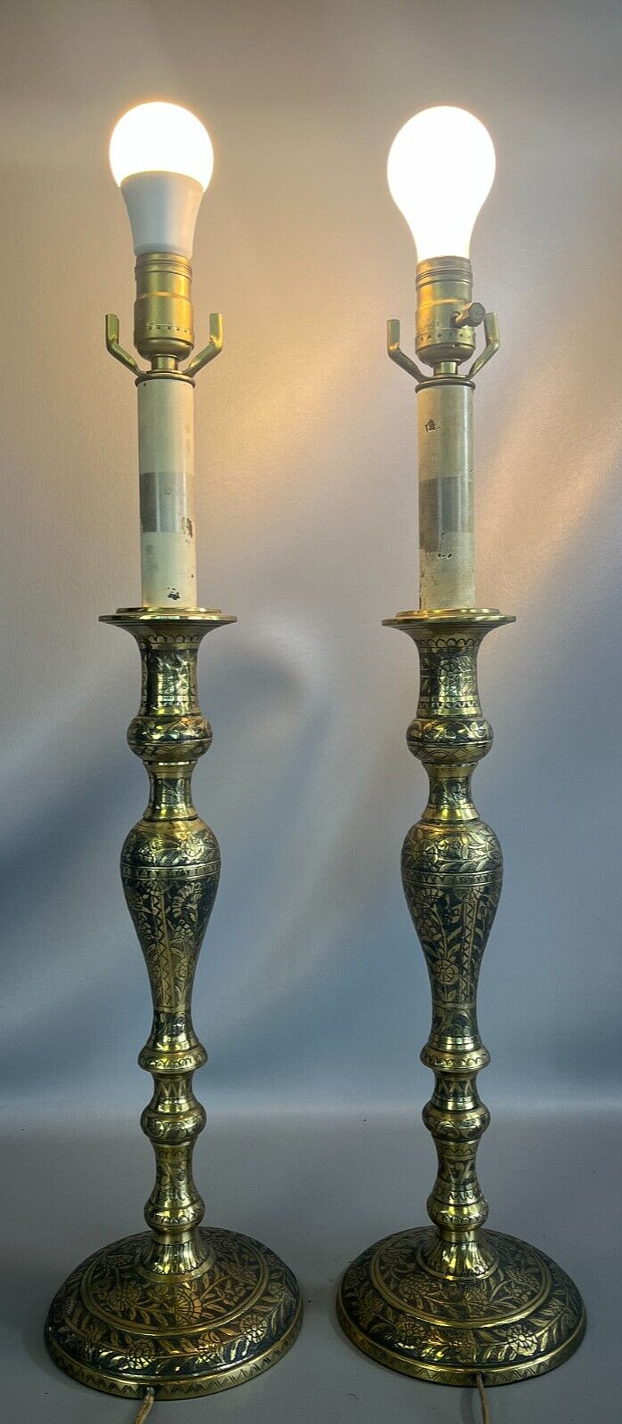 Pair of Vintage Brass MCM Table Lamps Tested