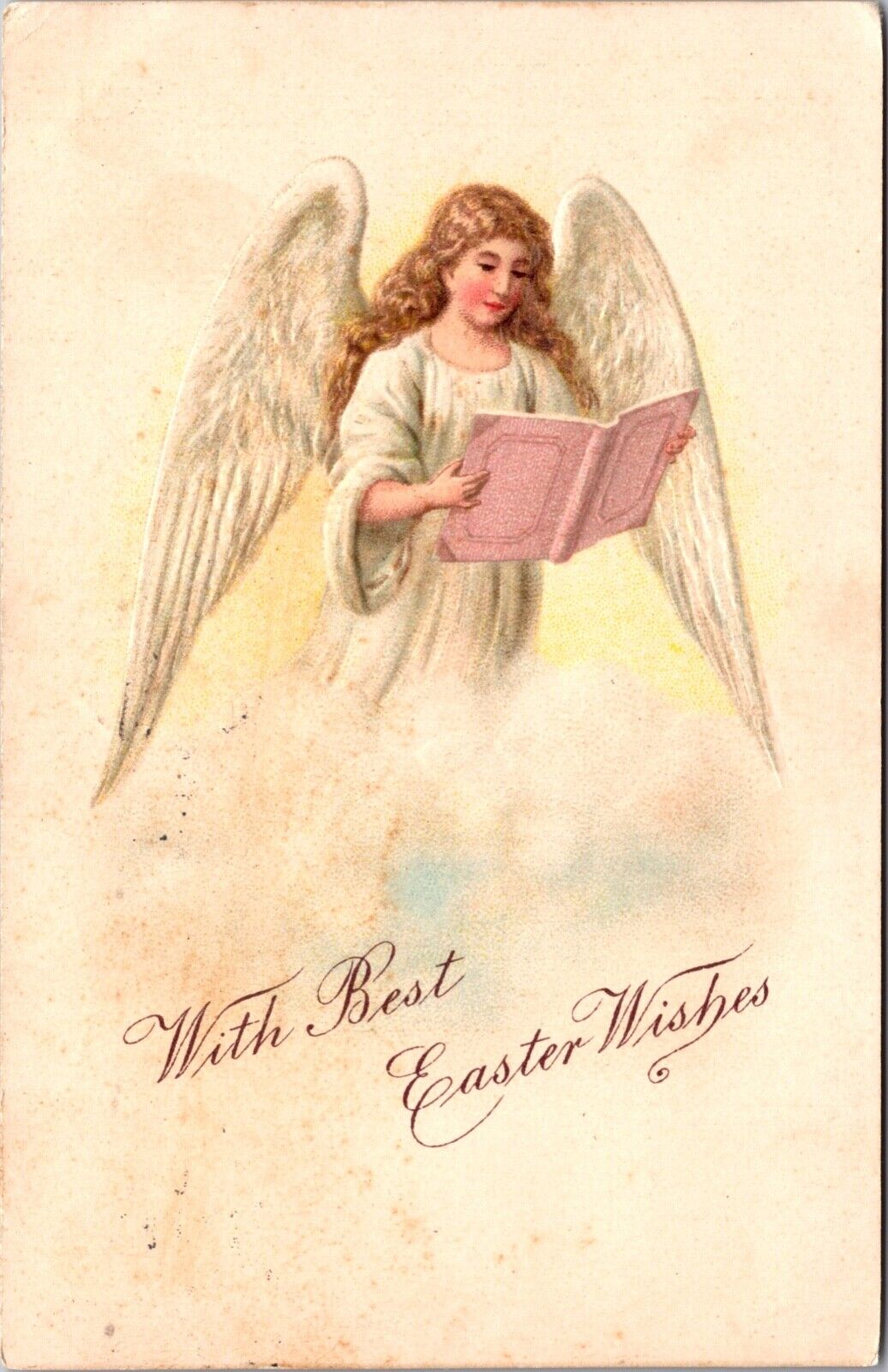 Easter Postcard Angel Floating Flying with a Book in her Hands