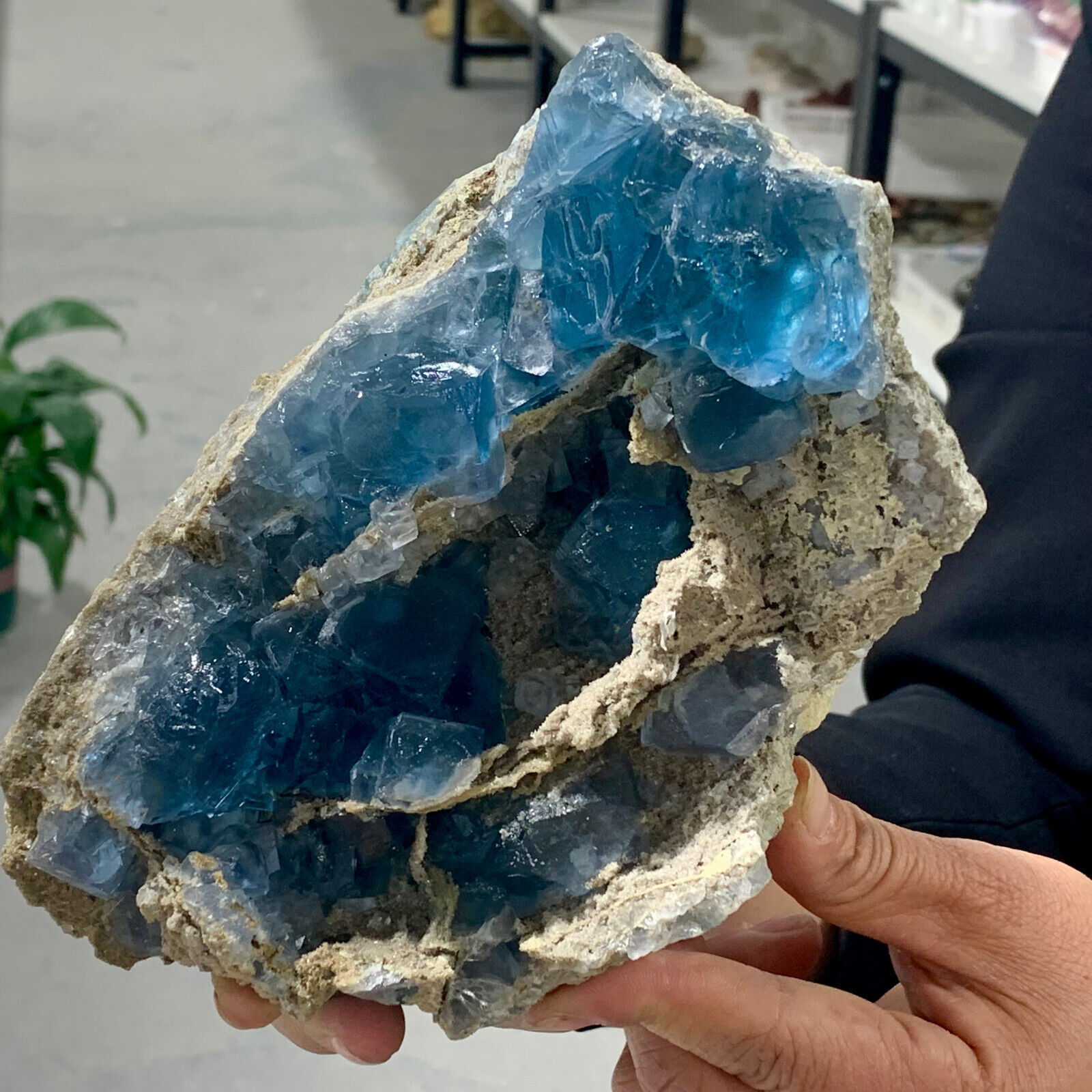 3.61LB Natural BLUE  fluorite Cube QuartzCrystal Mineral Specimen