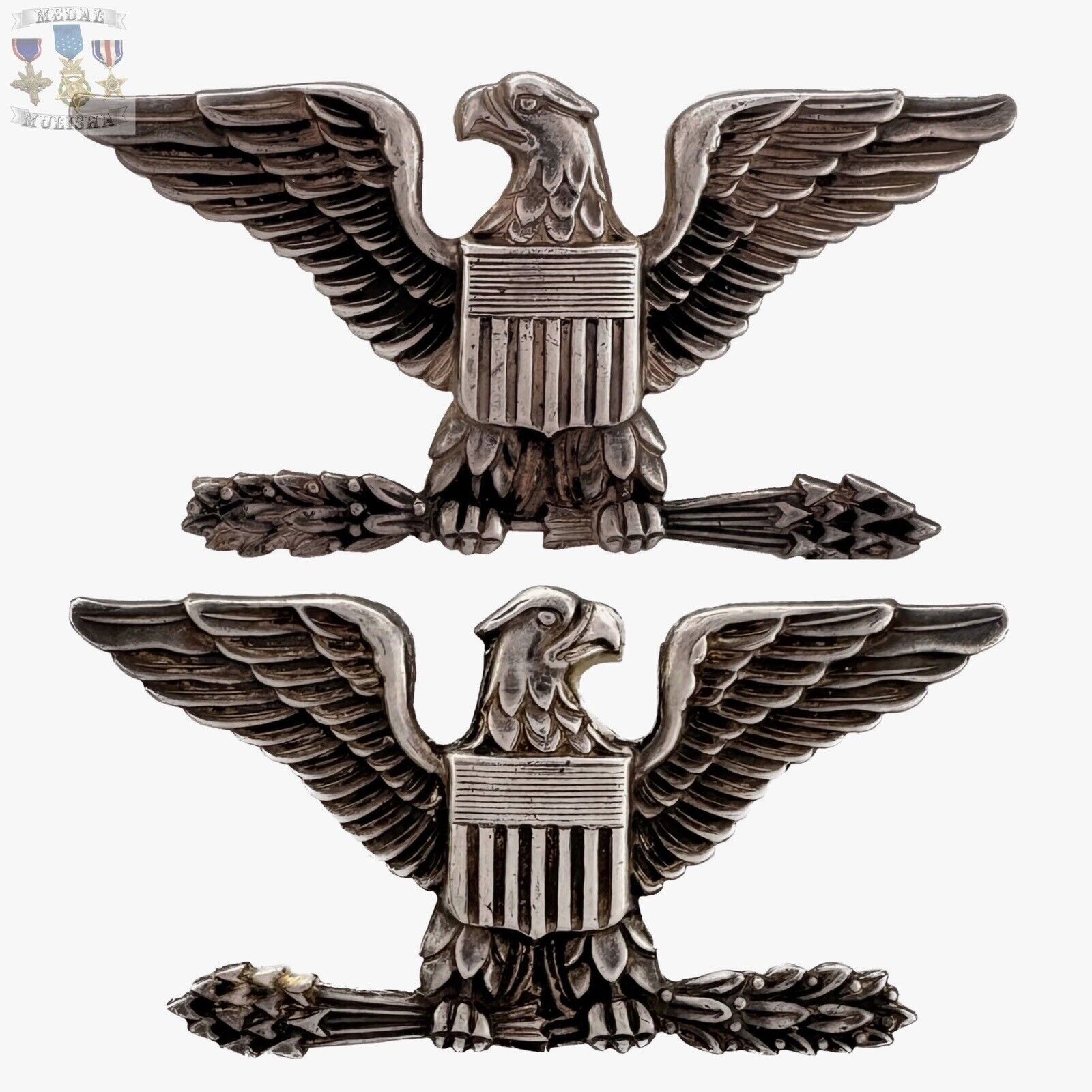PRE WW2 US ARMY USMC COLONEL INSIGNIA 🦅 EAGLES STERLING SUGARMAN SCREW-BACK #3