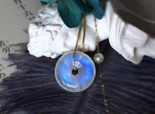 Genuine Natural Blue Moonstone Crystal Round Bead Pendant AAAA 23x23x8mm