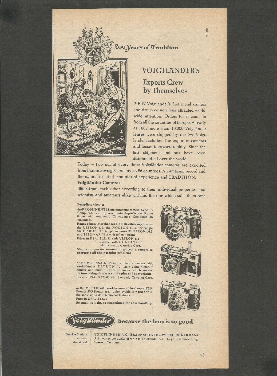 Voigtländer Cameras  - Because the lens is so good - 1955 Vintage Print Ad