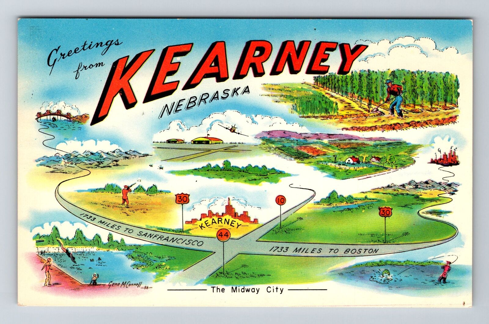 Kearney NE-Nebraska Greetings Midway City Points Of Interest Vintage Postcard