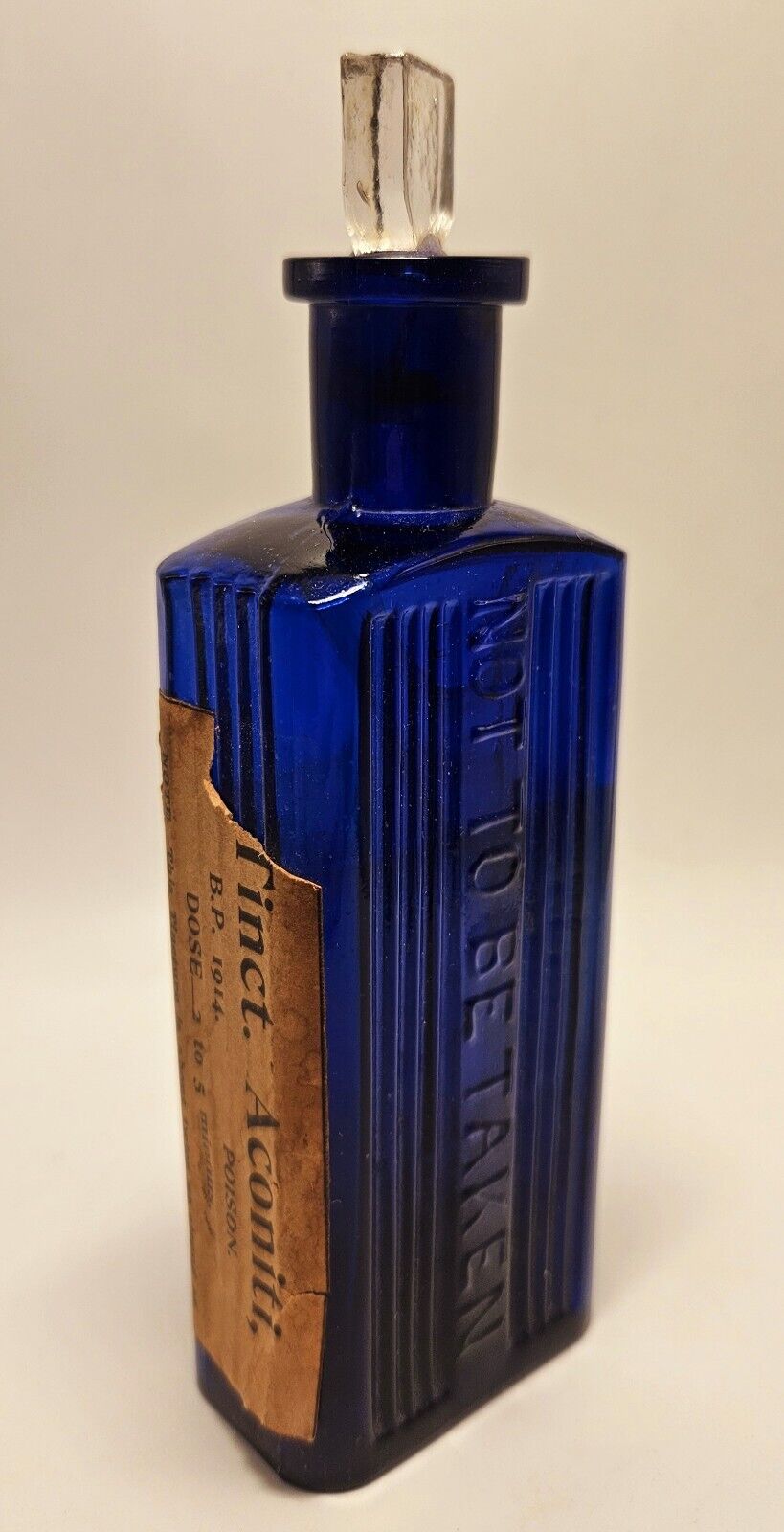 Antique Cobalt Blue NTBT 6 Sided Poison Bottle. 4 Oz.