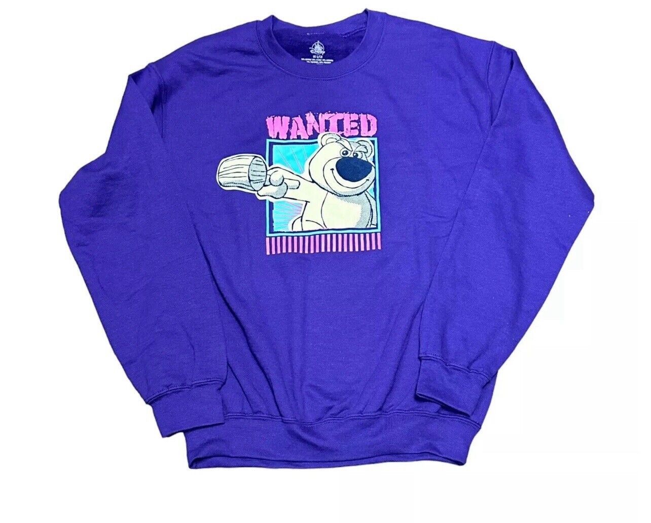 NEW Disney Sweater Adult Large Purple Lotso Bear Toy Story Wanted Pixar Mens