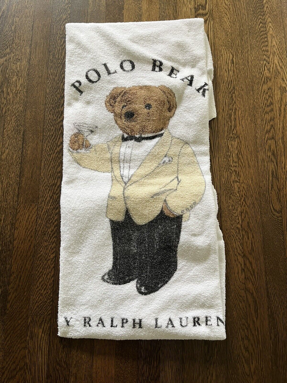 vintage polo ralph lauren polo bear tuxedo bear bath towel 90s White Cotton