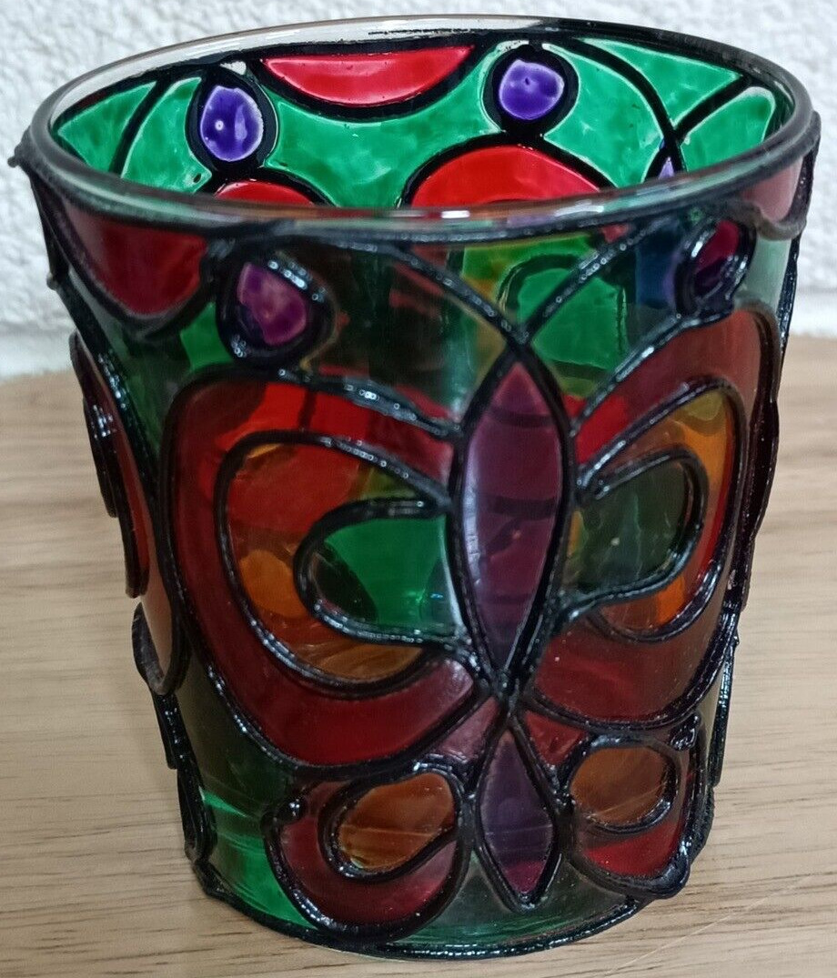 Vtg Mid Century Modern Stain Glass Butterfly Design Glass