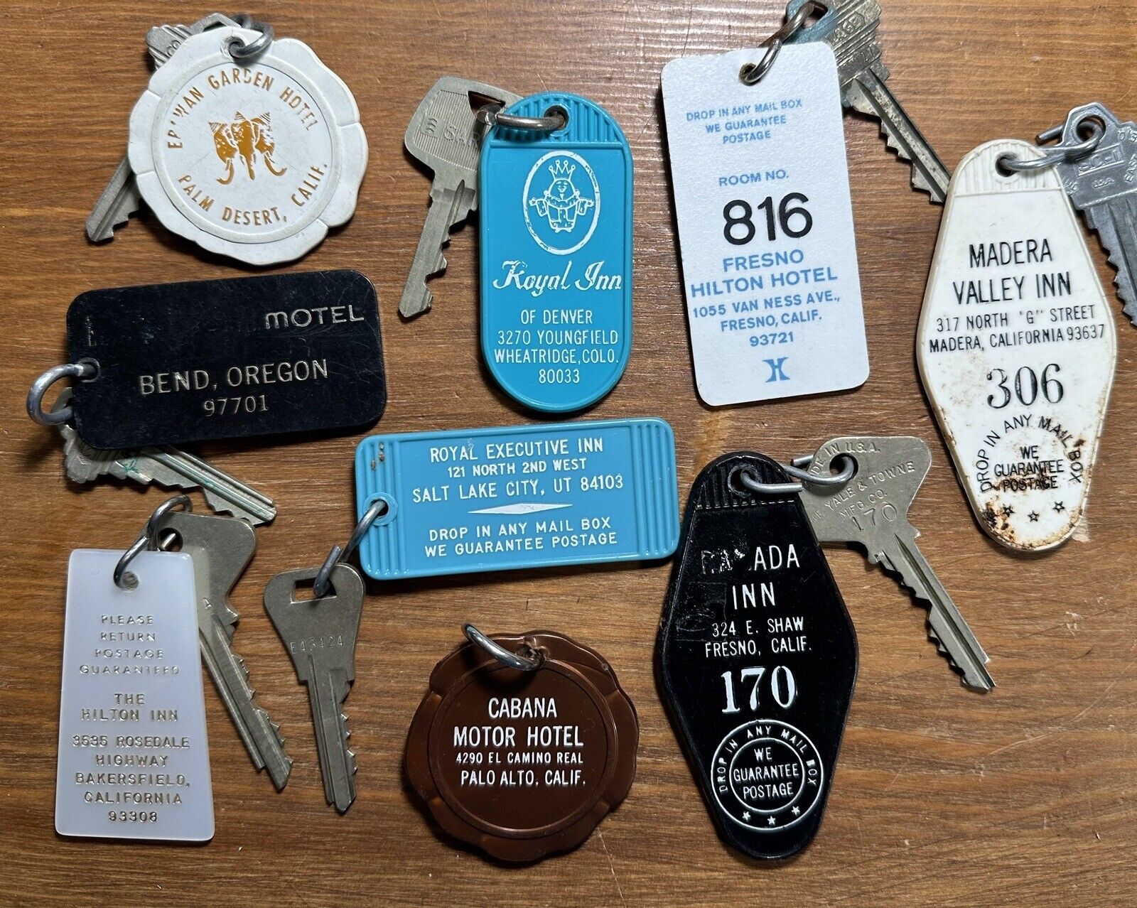 Vintage 1960s/70s Hotel Motel Room Keys & Fobs Mixed Lot Collection #4