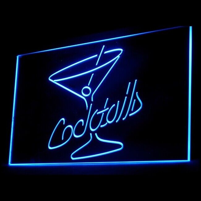 170028 Cocktails Rum Wine Open Pub Display LED Light Neon Sign