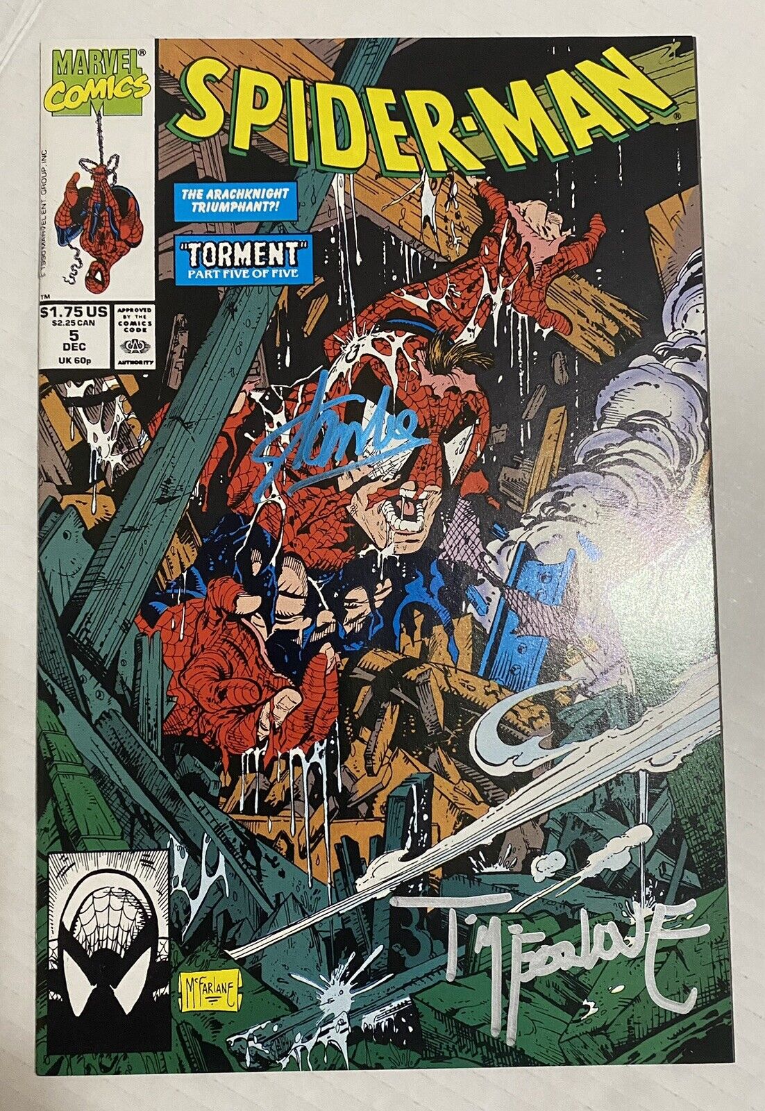 Spider-Man #5 Signed Stan Lee & Todd McFarlane  NM 1990 Classic Cover