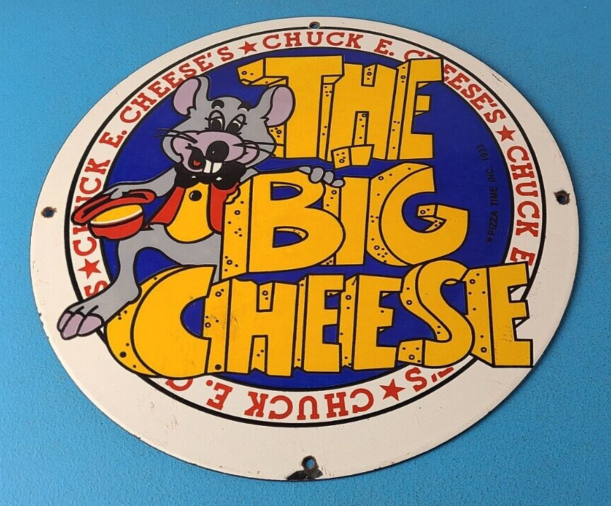 Vintage Chuck E Cheese Sign - Porcelain Gas Pump Service Station Sign