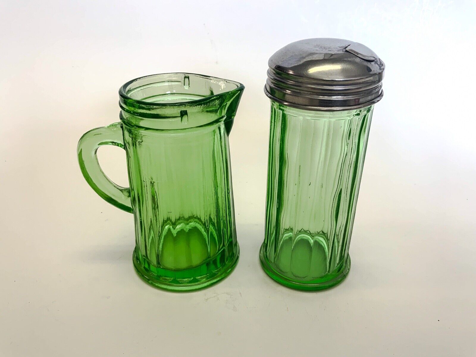 Vintage Green Depression Glass  Sugar And Creamer/Syrup Containers Unbranded