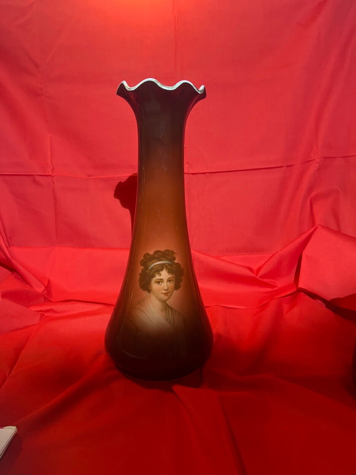 Vintage warwick IOGA vase with brunette youg woman on front