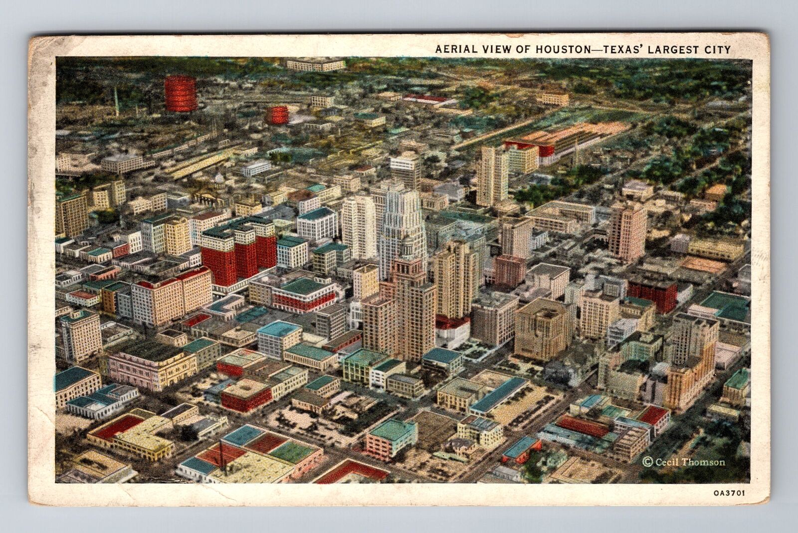 Houston TX-Texas, Aerial View, Antique, Vintage c1935 Postcard