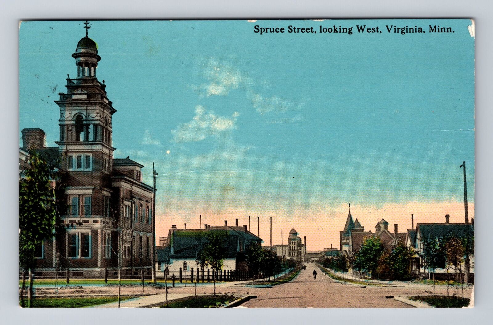Virginia MN-Minnesota, Spruce Street Looking West, Vintage c1912 Postcard