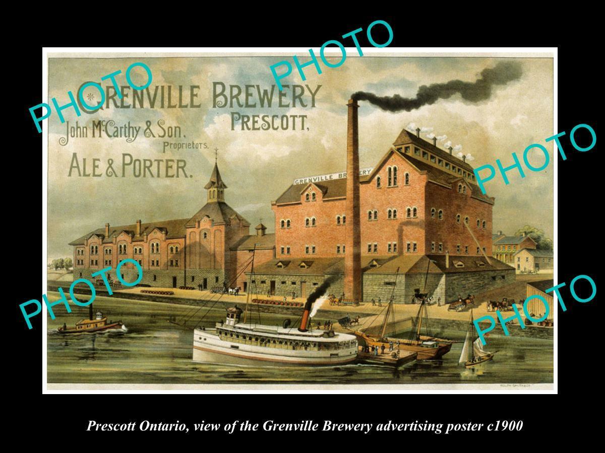 OLD 8x6 HISTORIC PHOTO OF PRESCOTT ONTARIO THE GRENVILLE BREWERY POSTER c1900