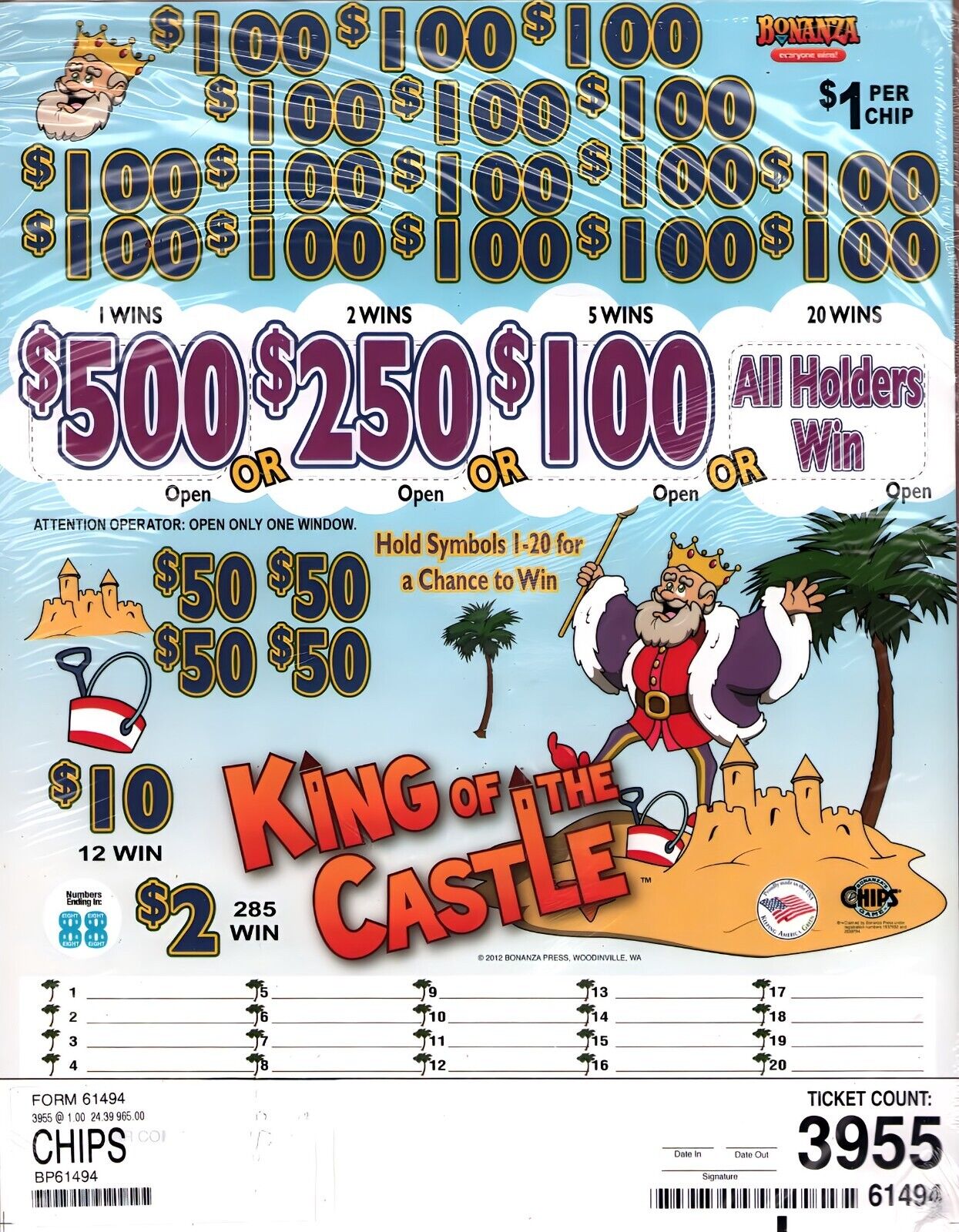 New Pull Tickets - Chip Tickets - Holder - King of the Castle