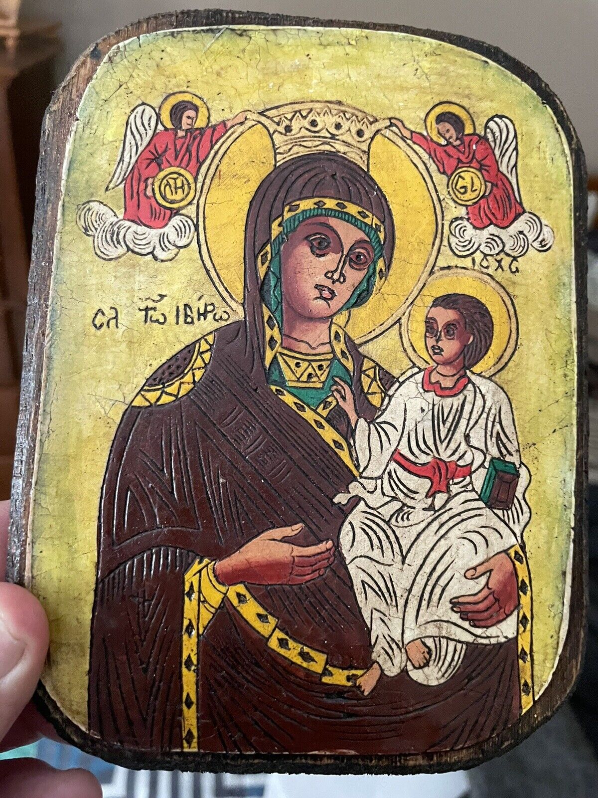 VIRGIN MARY & CHRIST CHILD ORTHODOX HAND MADE RELIEF ICON