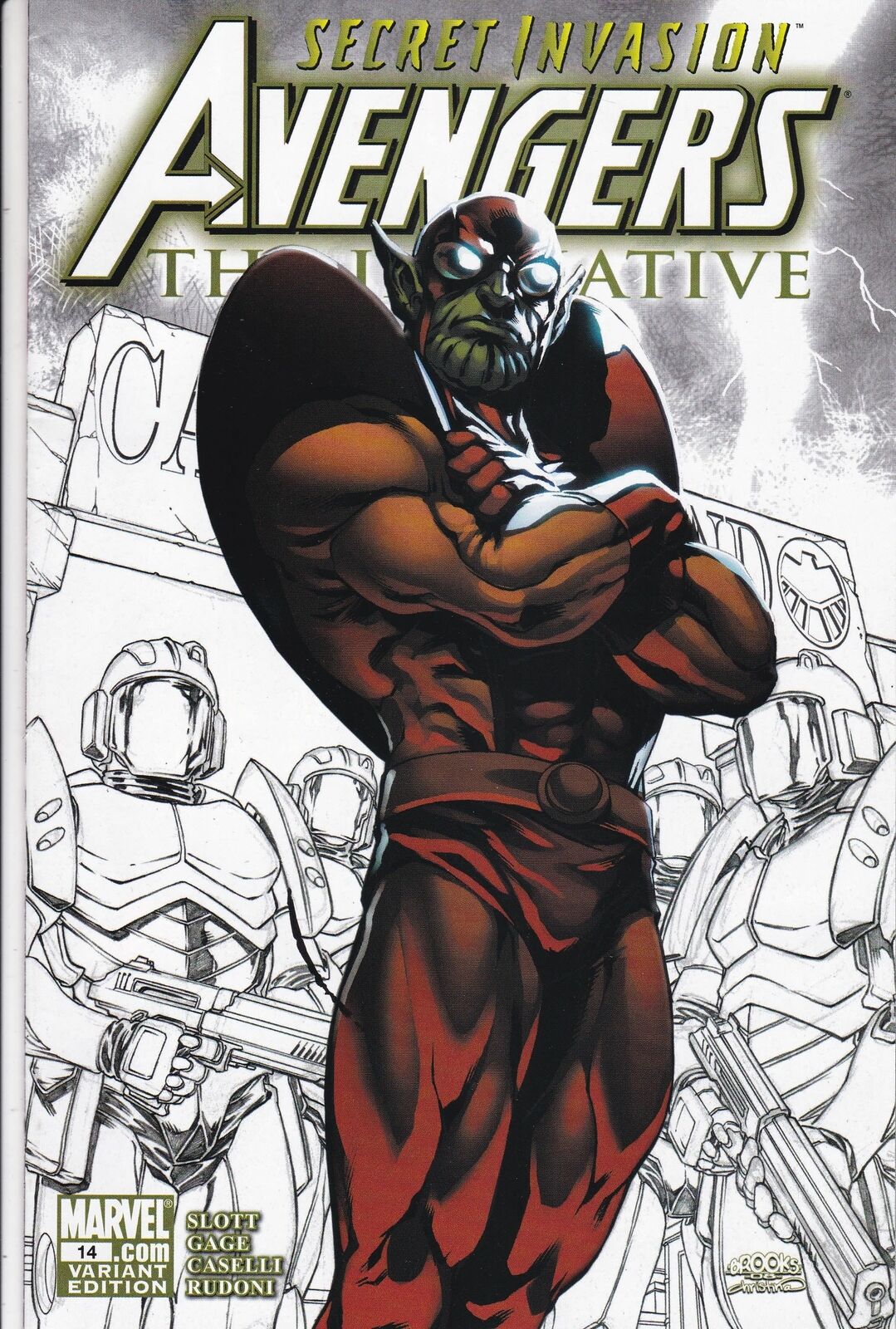 AVENGERS THE INITIATIVE #14 BROOKS VARIANT NM- COLOR W/SKETCH BACKGROUND SCARCE