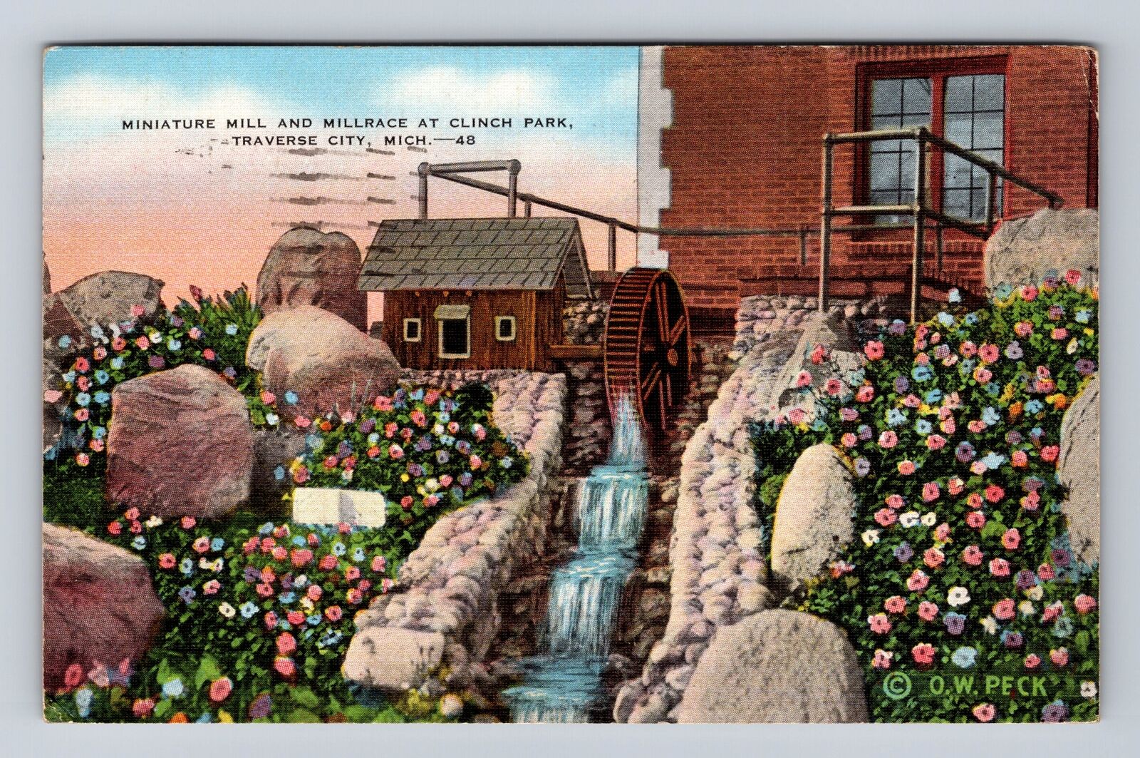 Traverse City MI-Michigan, Clinch Park, Miniature Mill, Vintage c1940 Postcard