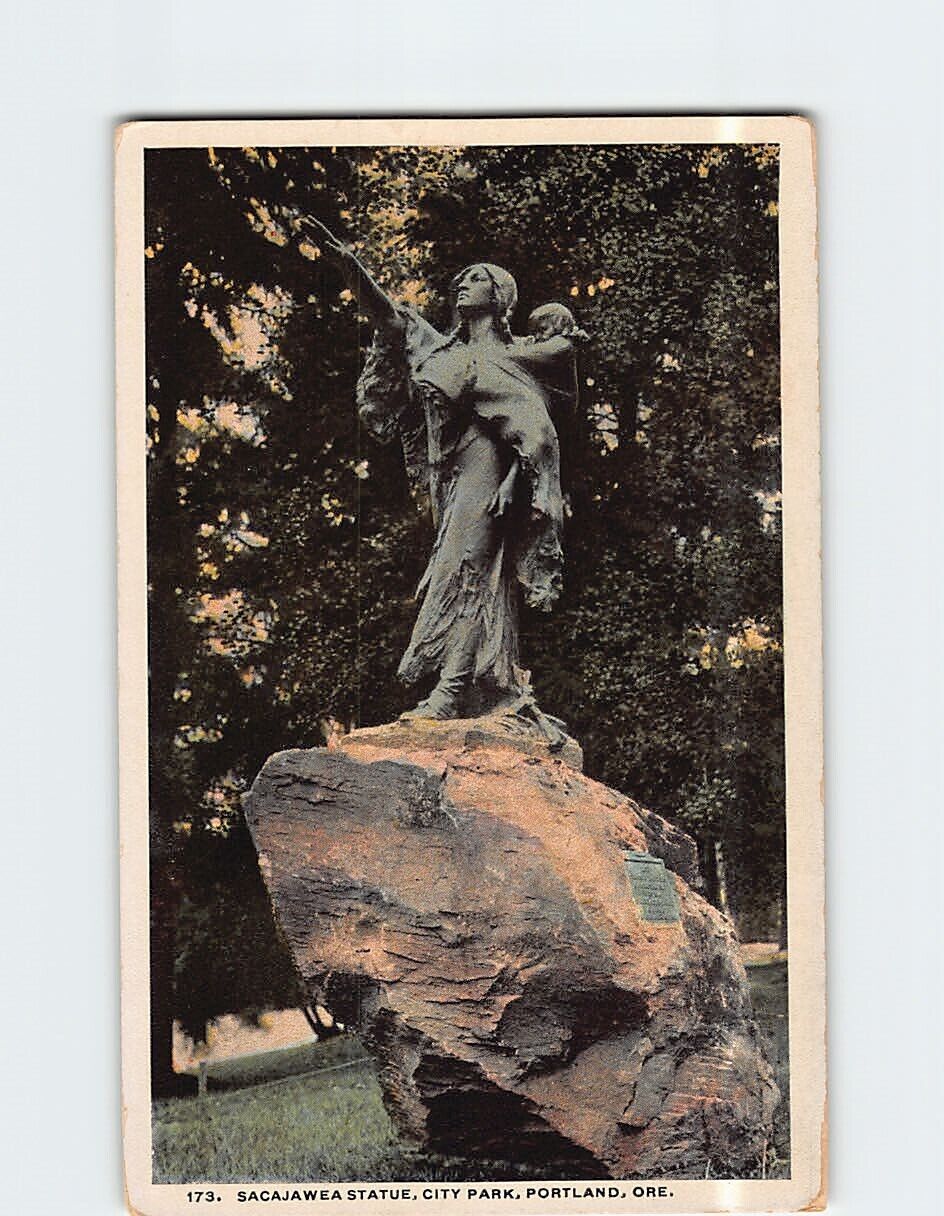 Postcard Sacajawea Statue City Park Portland Oregon USA