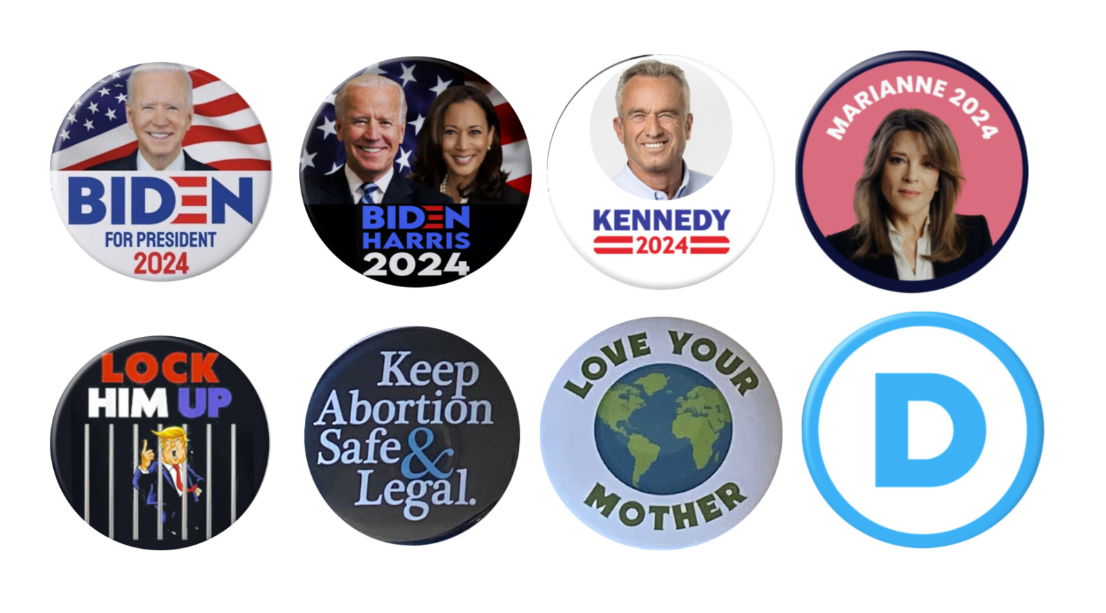 Democrats 2024 Commemorative Button Collection - Set of 8 pins (2.25 inches)