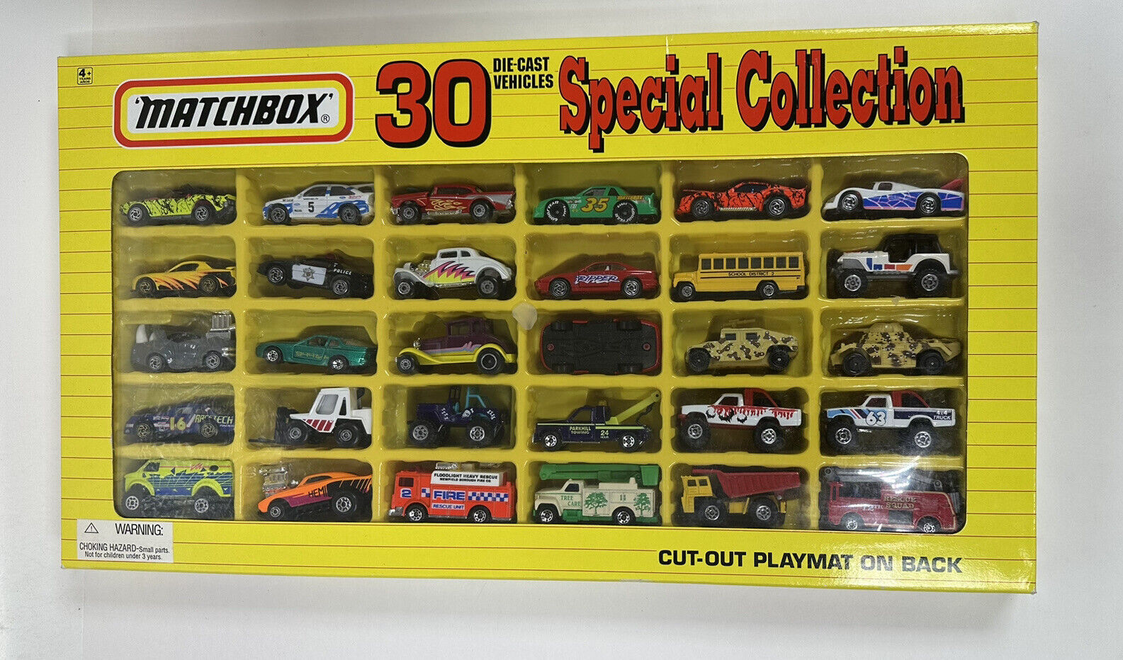 Vintage 1993 Matchbox 30 Vehicle Special Collection Pack Cut-Out Track On Back