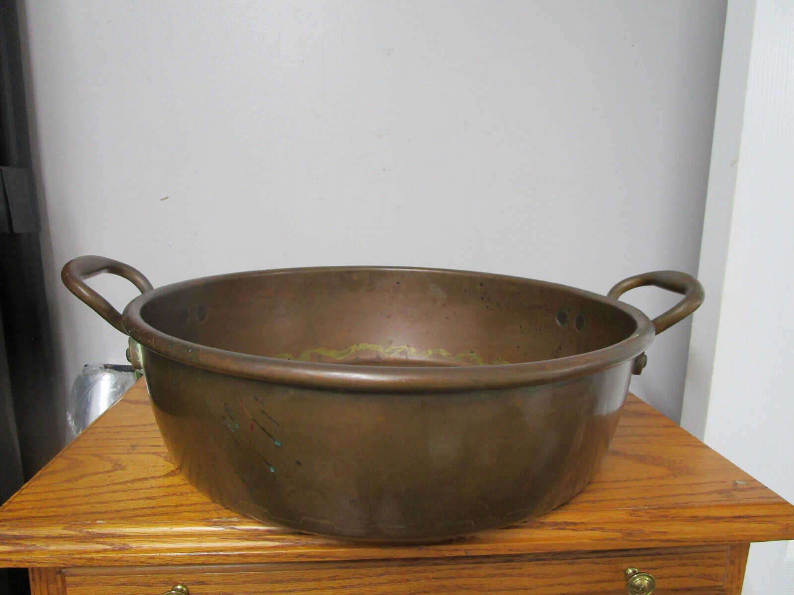 Large Antique Middle Eastern Copper & Brass Serving Pan Great Patina 15 inches