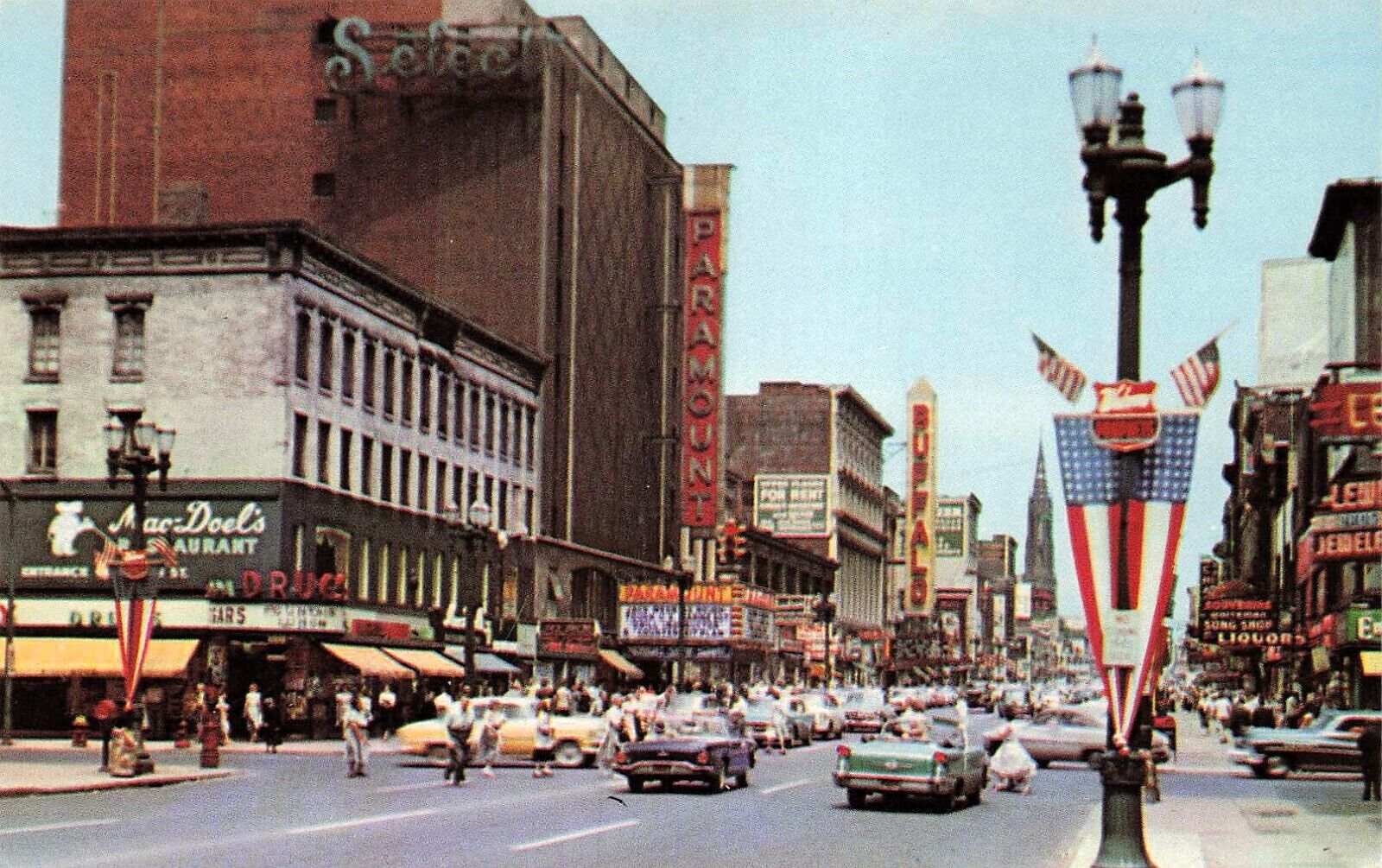 Buffalo NY New York Paramount Theatre Main Street Downtown Vtg Postcard E52