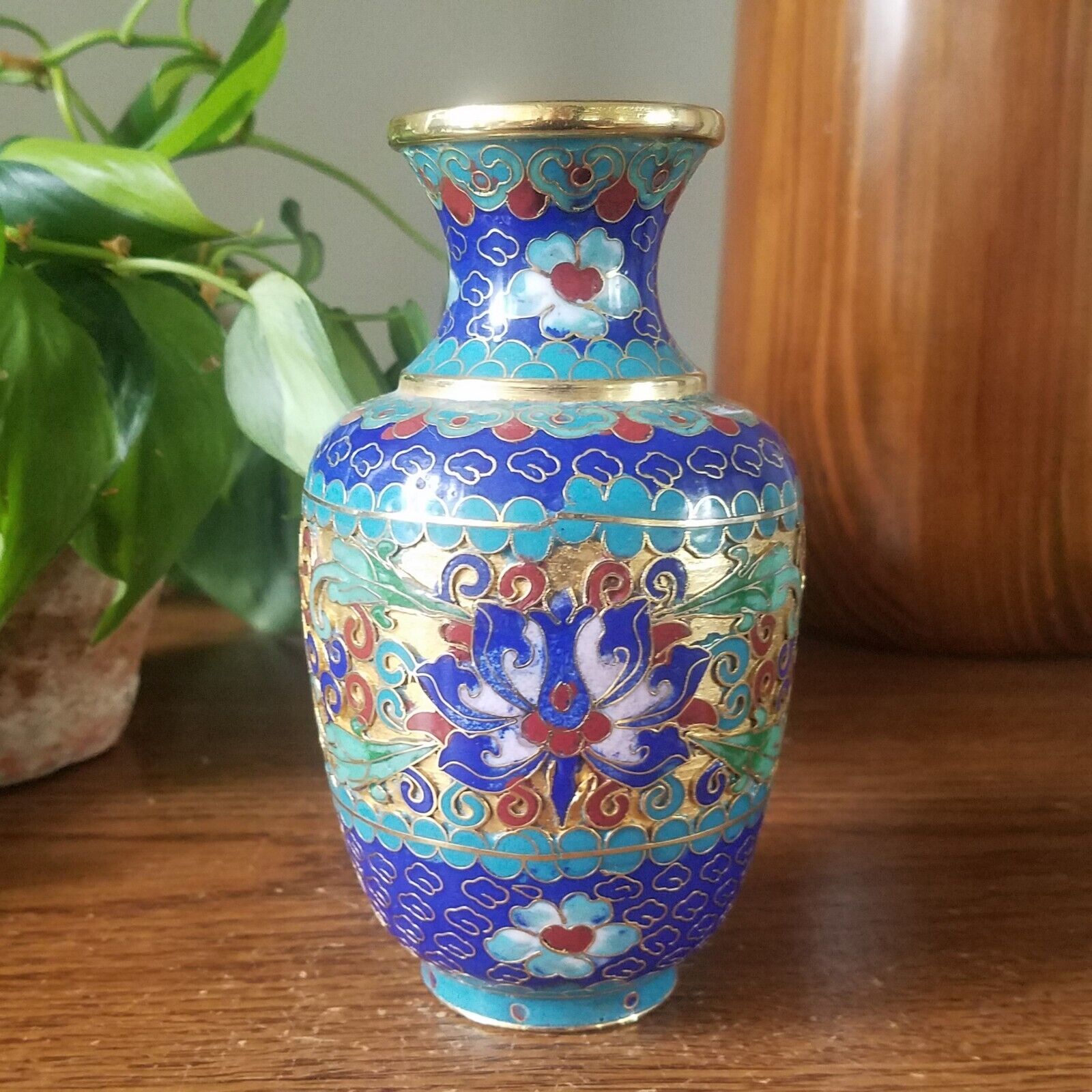 Vintage Cloisonne Vase Chinese Floral