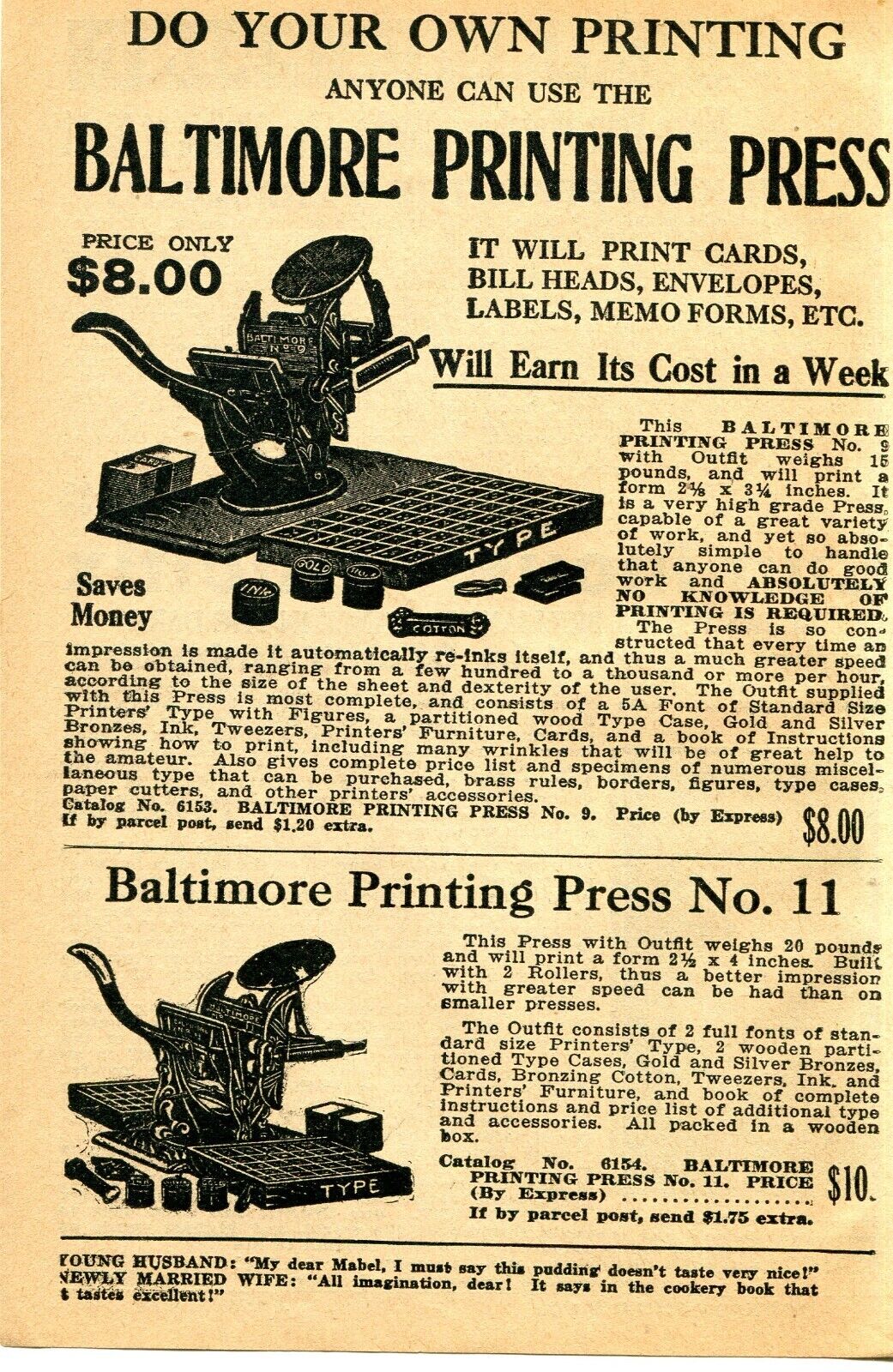 1933 small Print Ad of Baltimore Printing Press Model 9 & 11