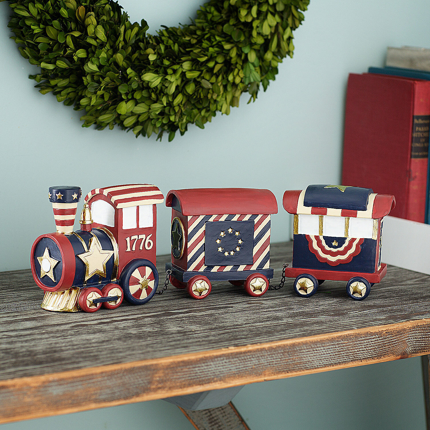 Patriotic Train Tabletop Decoration, Fourth of July, Home Decor, 3 Pieces