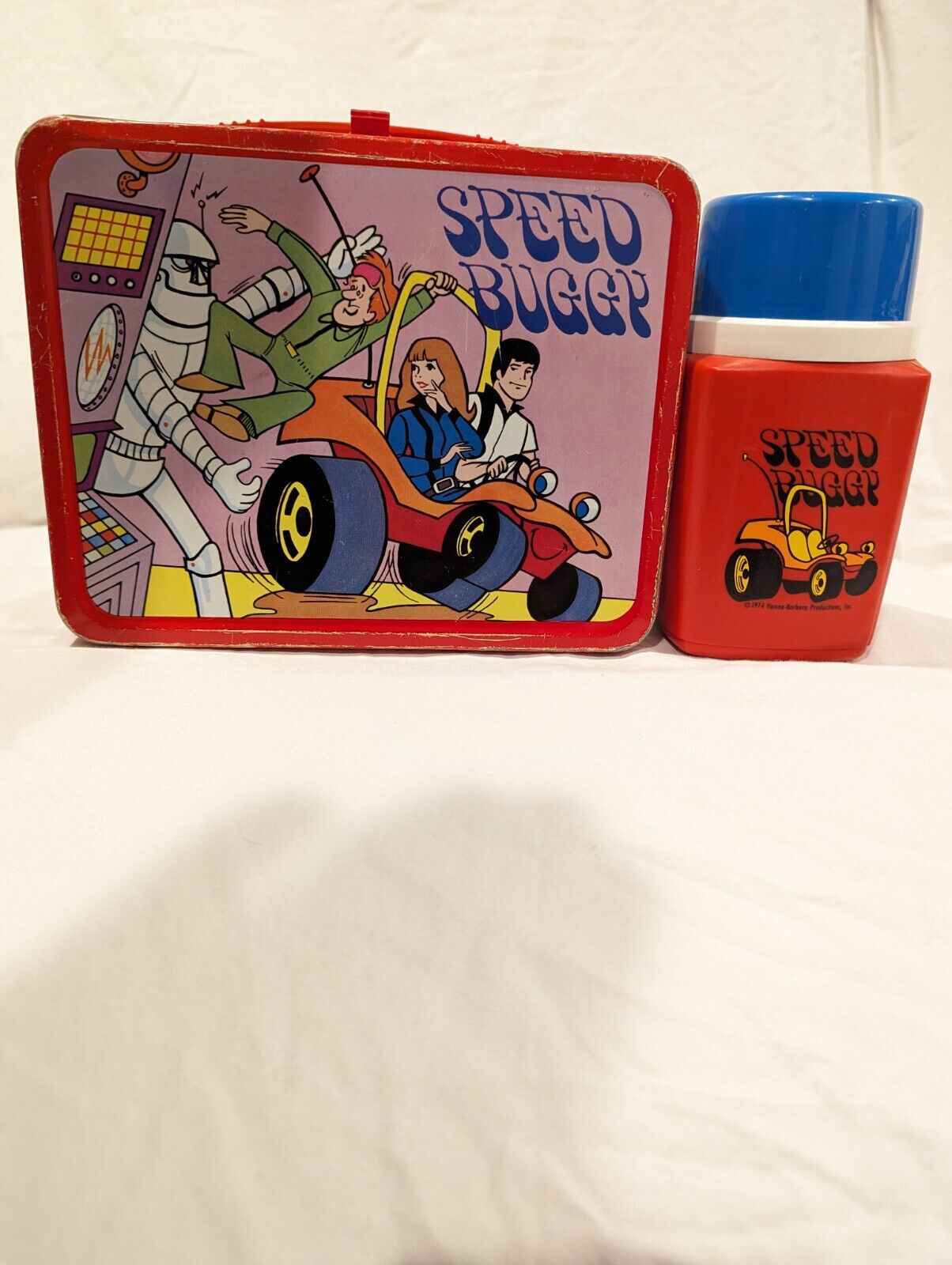 Vintage 1973 Speed Buggy Hanna Barbara Collectible Metal lunchbox W Thermos Nice