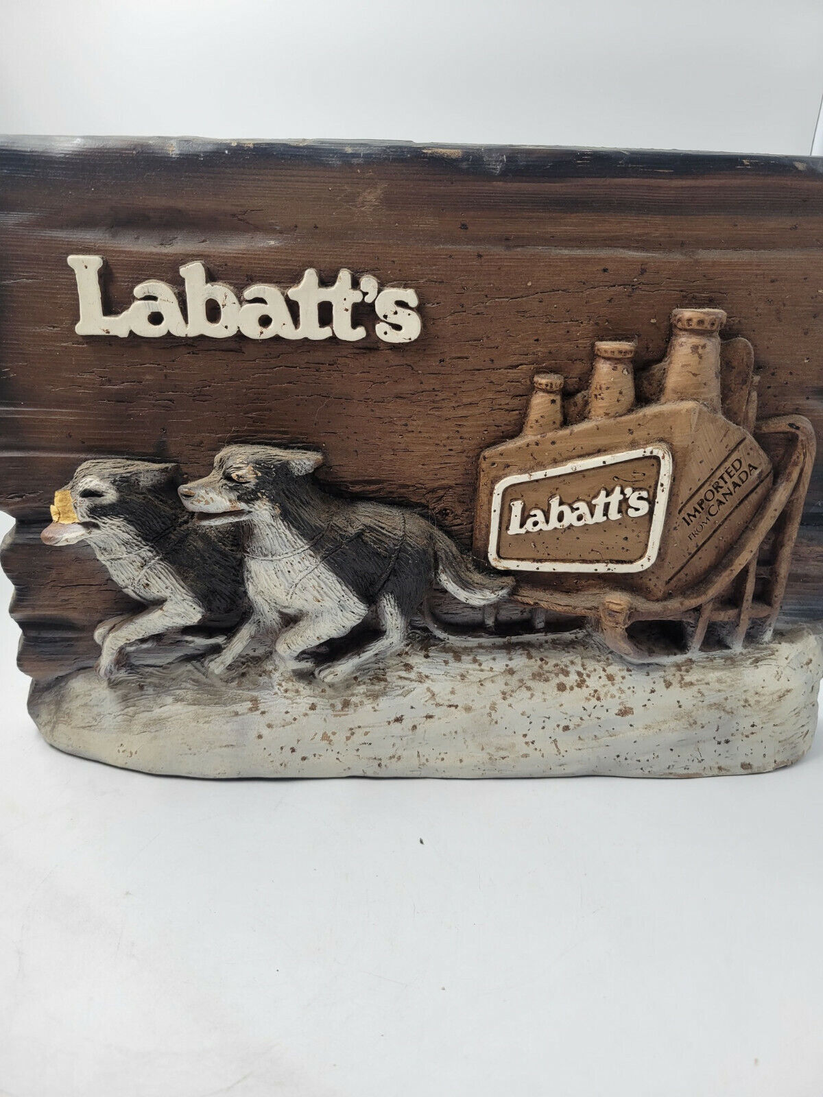Labatt’s Beer Sign Thick Foam Husky Dogs with Sled 1981 Vintage 3D READ