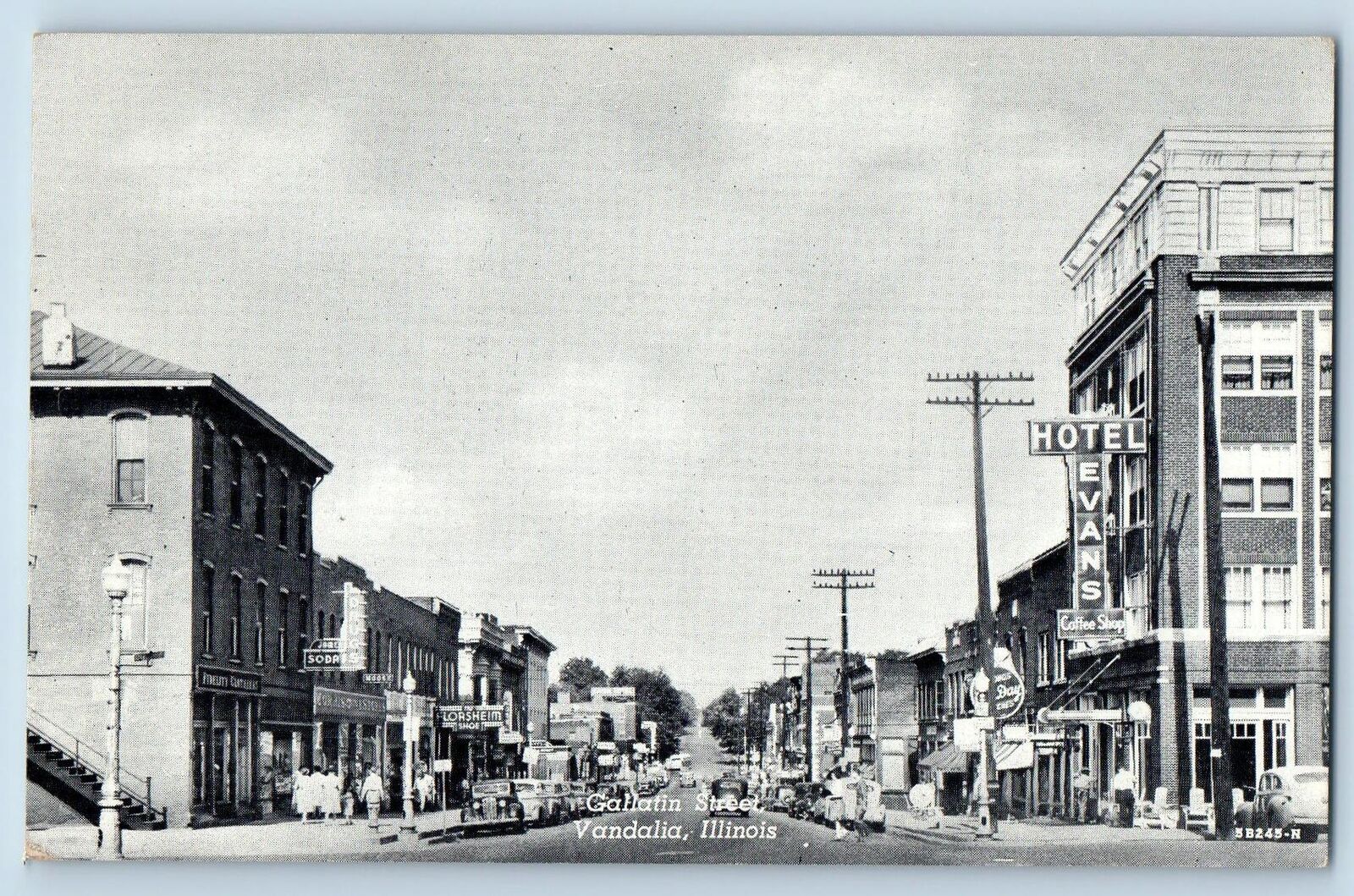 Vandalia Illinois IL Postcard Gallatin Street Business Section c1920s Antique