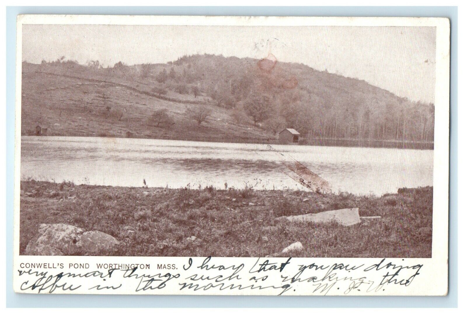 1907 View Of Conwell's Pond Cottage Scene Worthington Massachusetts MA Postcard