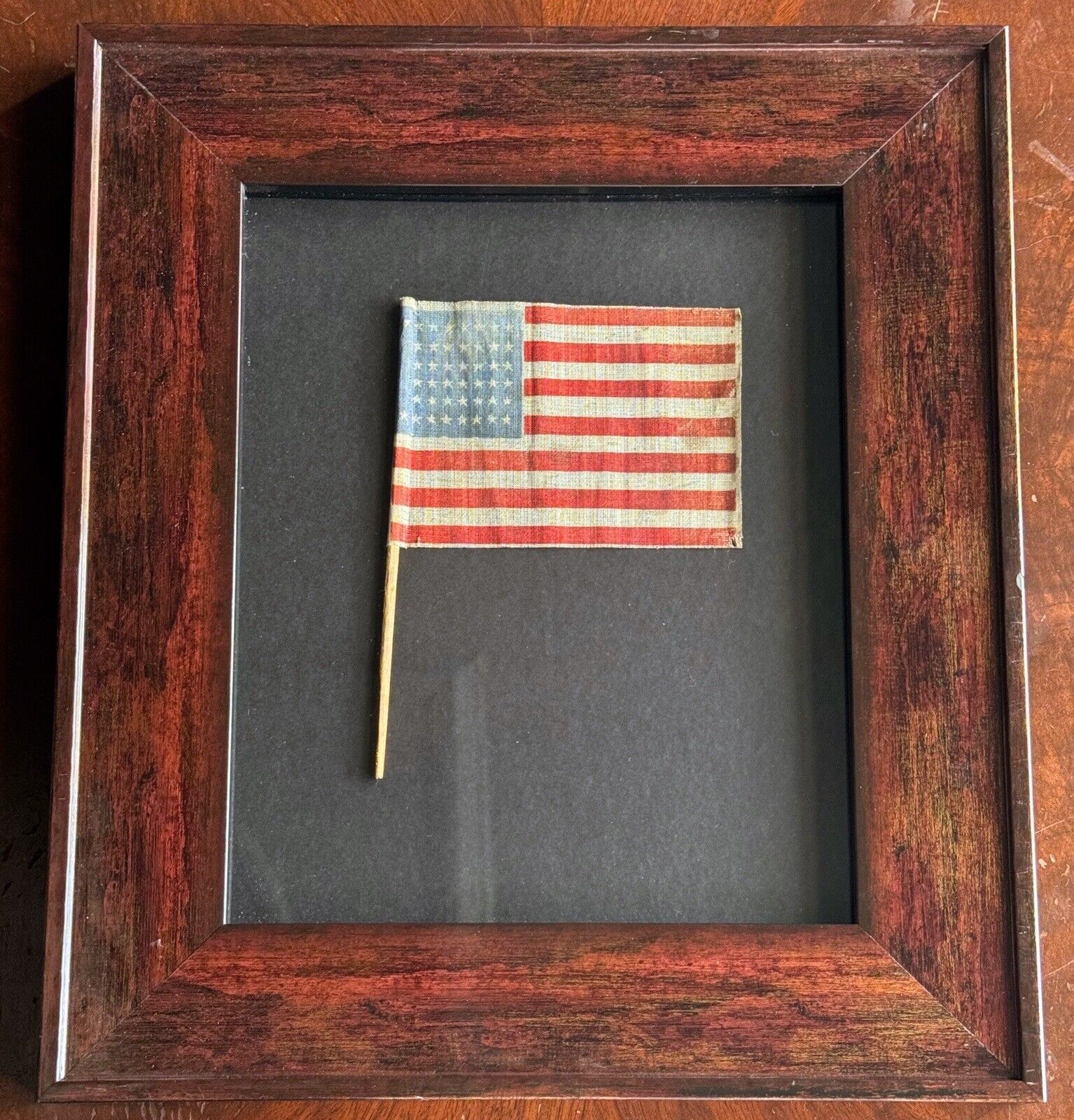 Antique 44 Star American Parade Flag~ Wyoming 1891-1896~ Framed w Original Stick