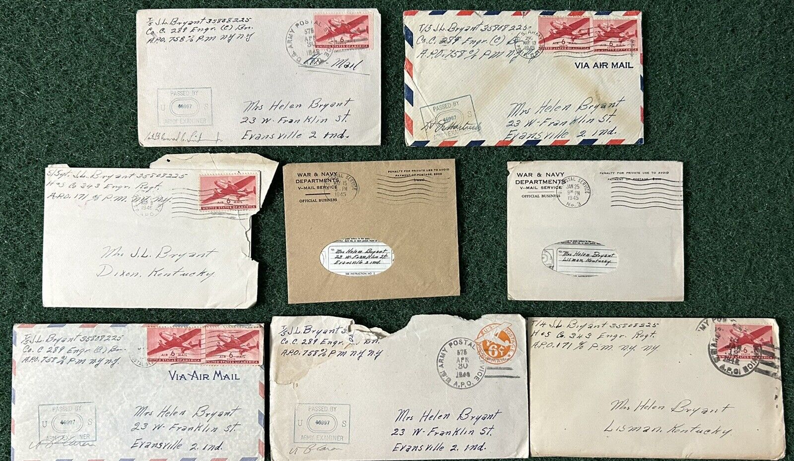 (8) World War 2 Era 1945 vintage letters home, Girlfriend, Wife, ❤️ V-mail Army