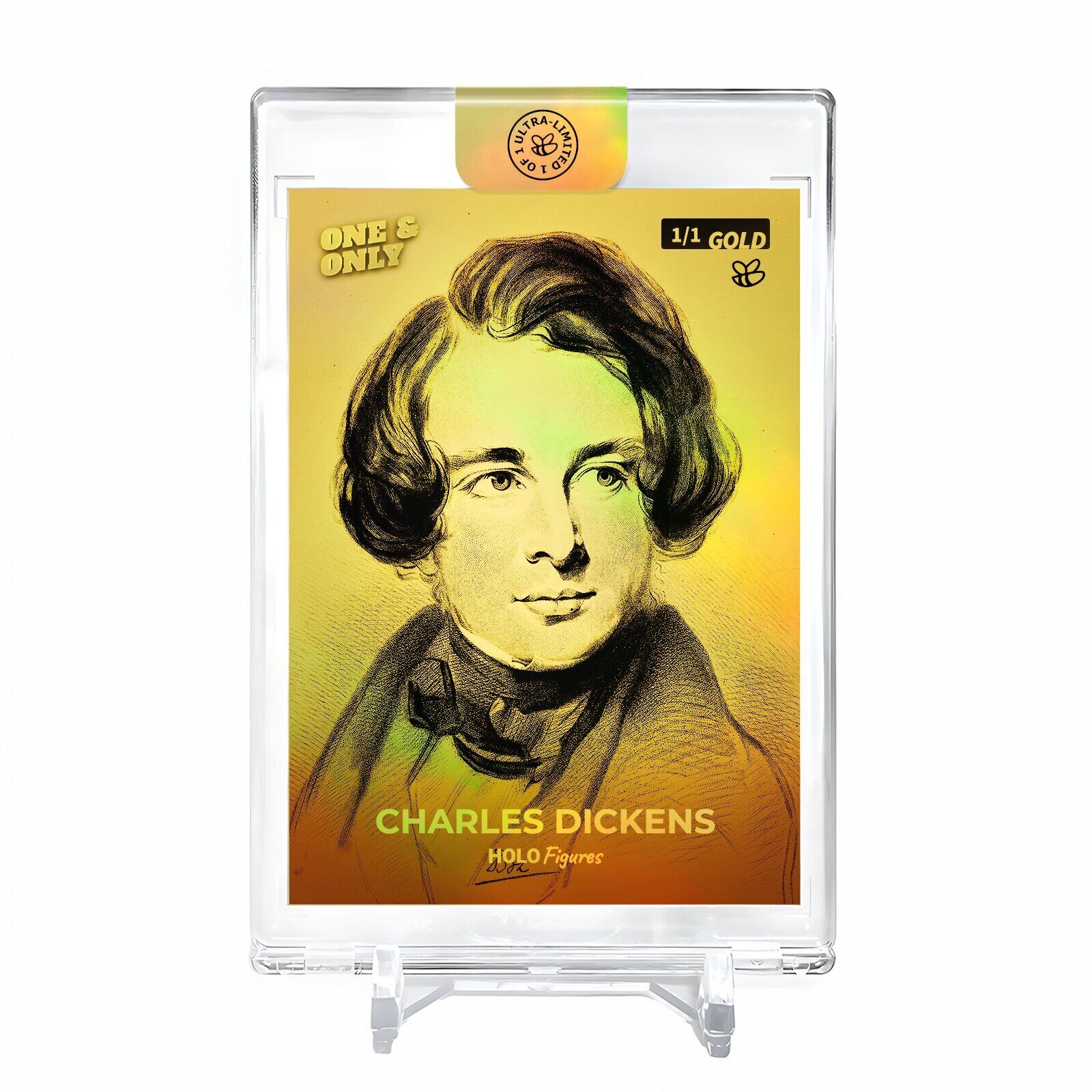 CHARLES DICKENS 1842 Sketch Card 2023 GleeBeeCo #C186-G Encased Holo GOLD 1/1