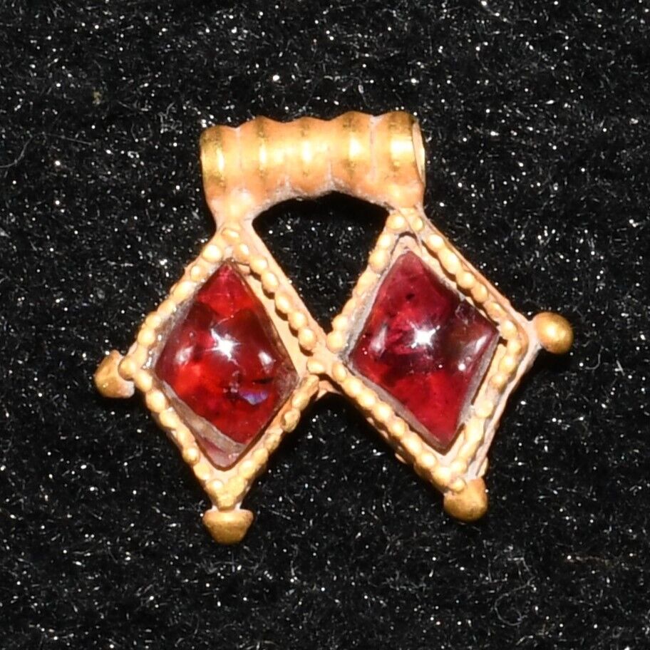 Authentic Ancient Hellenistic Greek Gold Pendant with Garnet Inlay Circa 400 BC