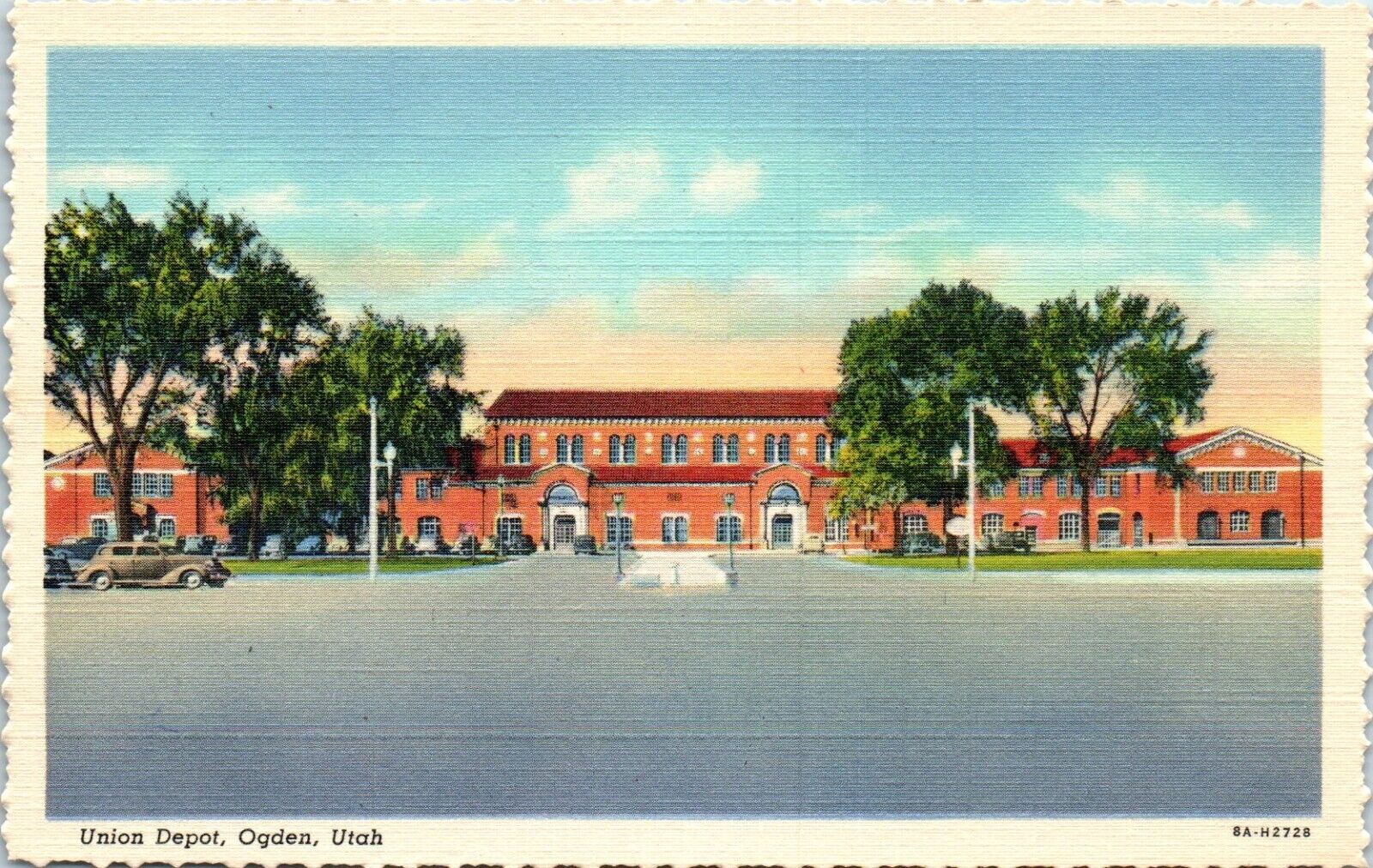 c1940s Linen Postcard Ogden UT Utah Union Depot Train Station