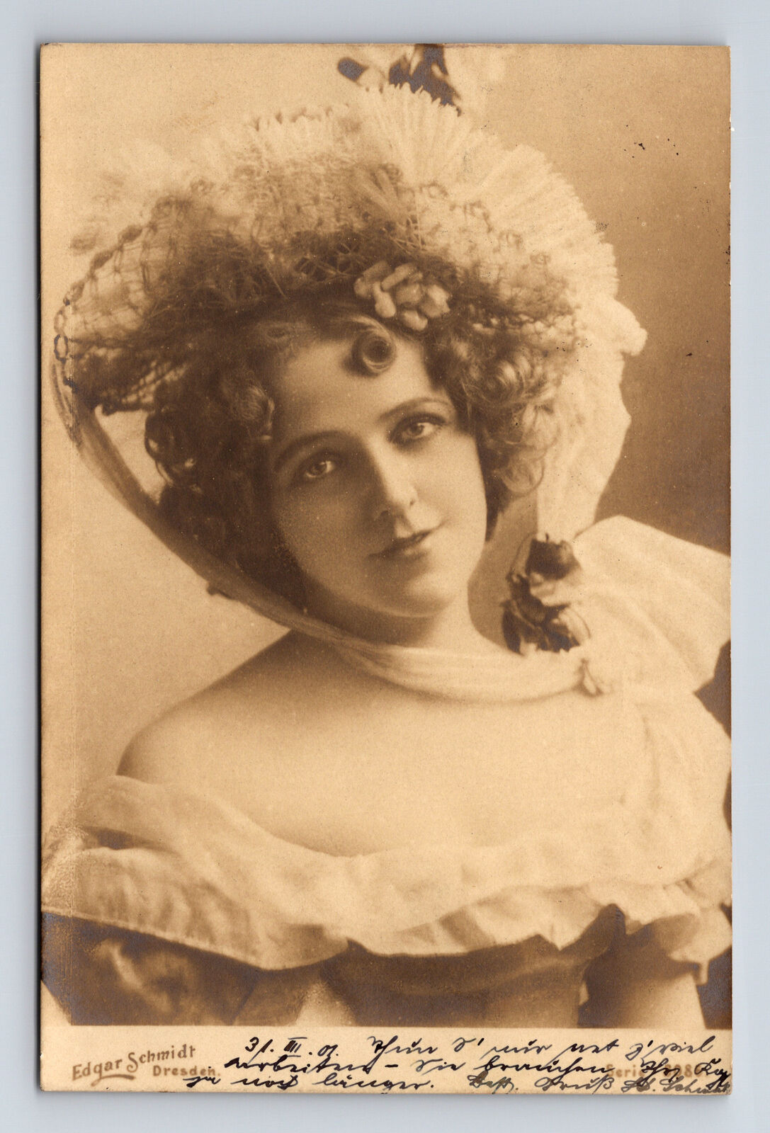 c1906 RPPC German Portrait Young Woman Lace Bonnet Hat Munich Germany Postcard