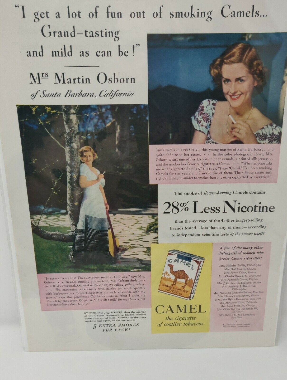 Vintage 1941 Camel Cigarettes Advertisement Santa Barbara California Ca 