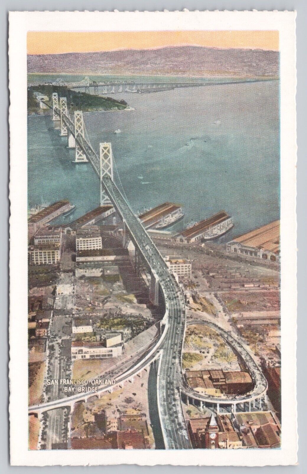San Francisco California, Oakland Bay Bridge Aerial View, Vintage Postcard