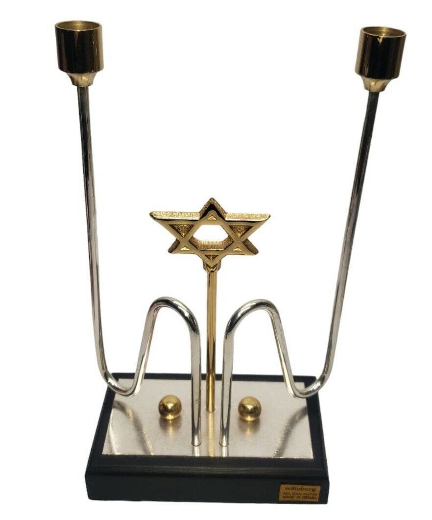 Vintage Judaica Shabbat David Star Candle Holder  24k Plated Wainberg  Israel