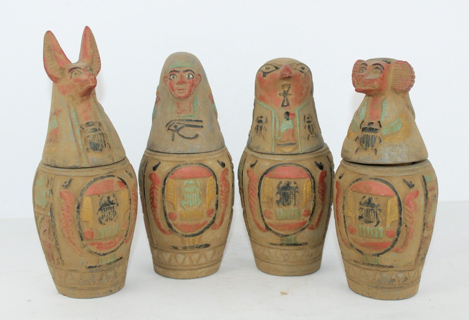 Rare Egyptian Pharaonic Antique 4 Canopic Jar  Egyptian Mythology