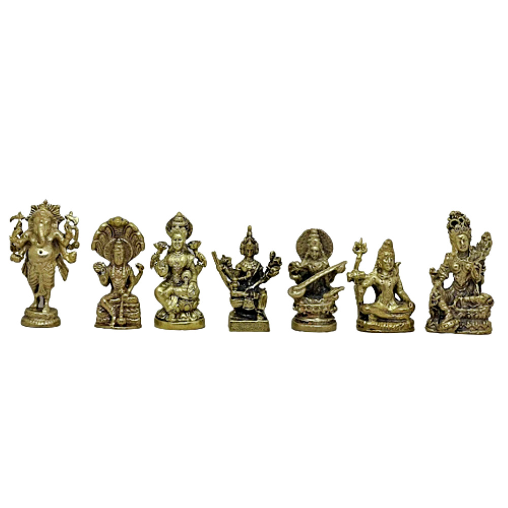 Set Shiva Parvati Vishnu Lakshmi Ganesh Brahma Saraswati Hindu Mini Brass Idol